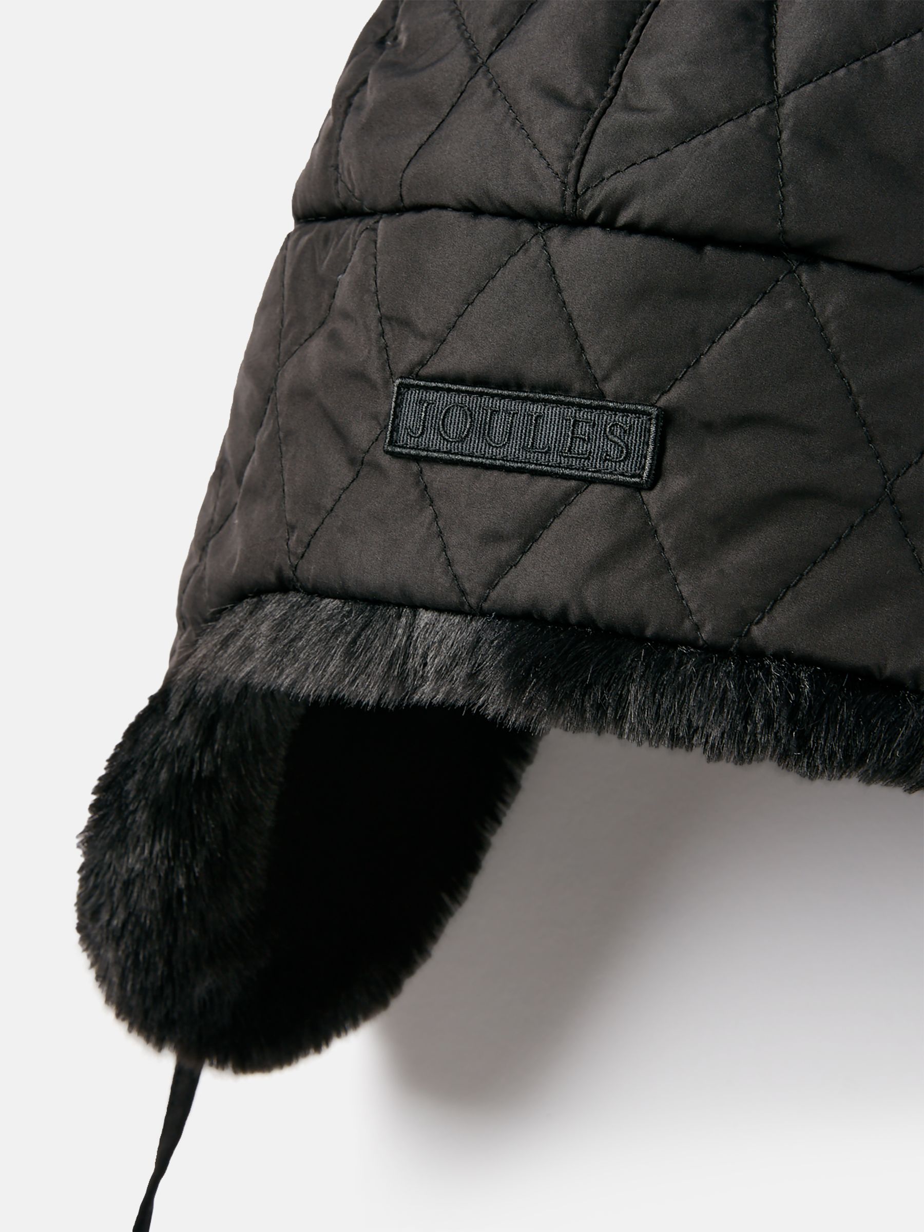 Eira Black Faux Fur Lined Quilted Trapper Hat Joules
