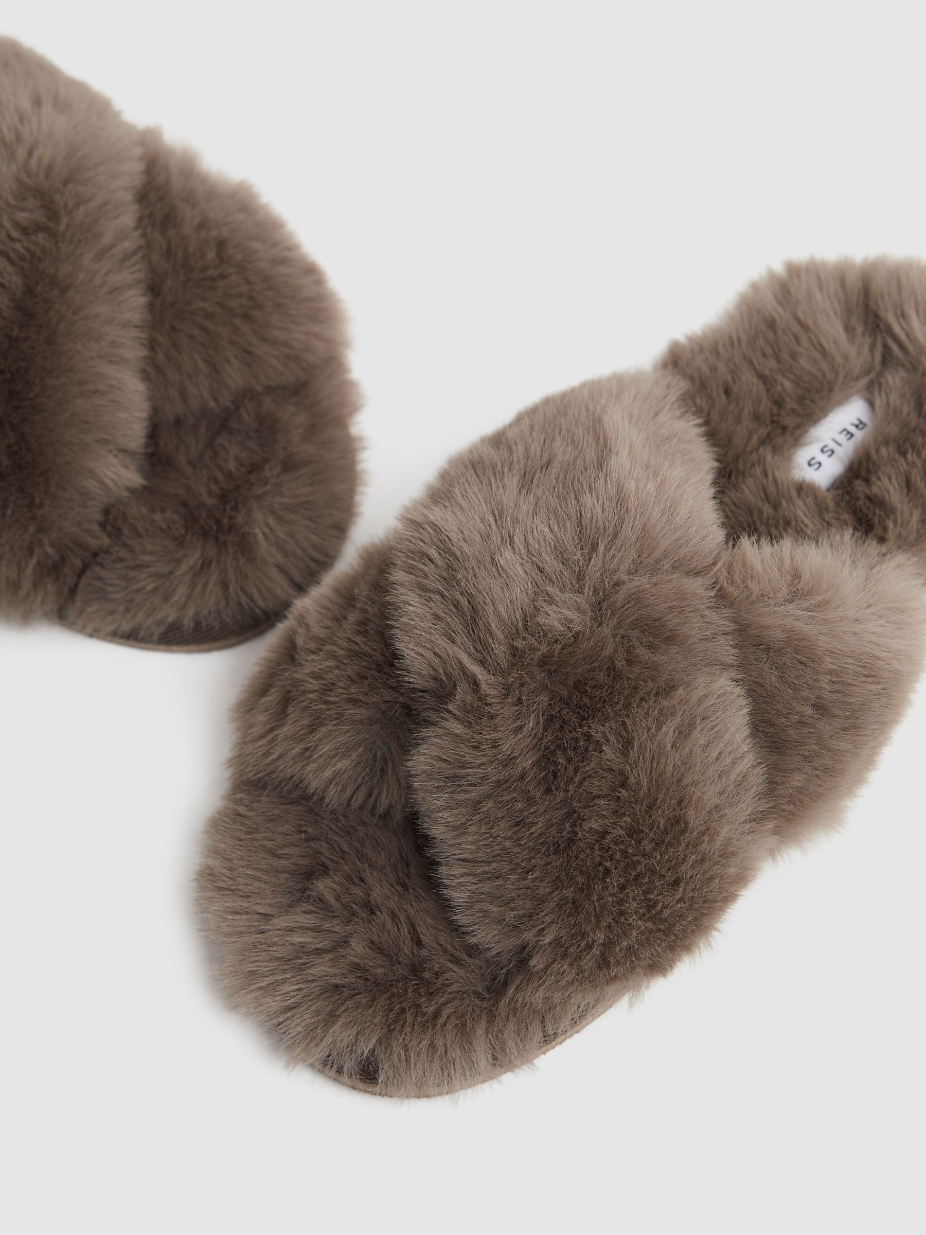 Faux Fur Slippers in Grey