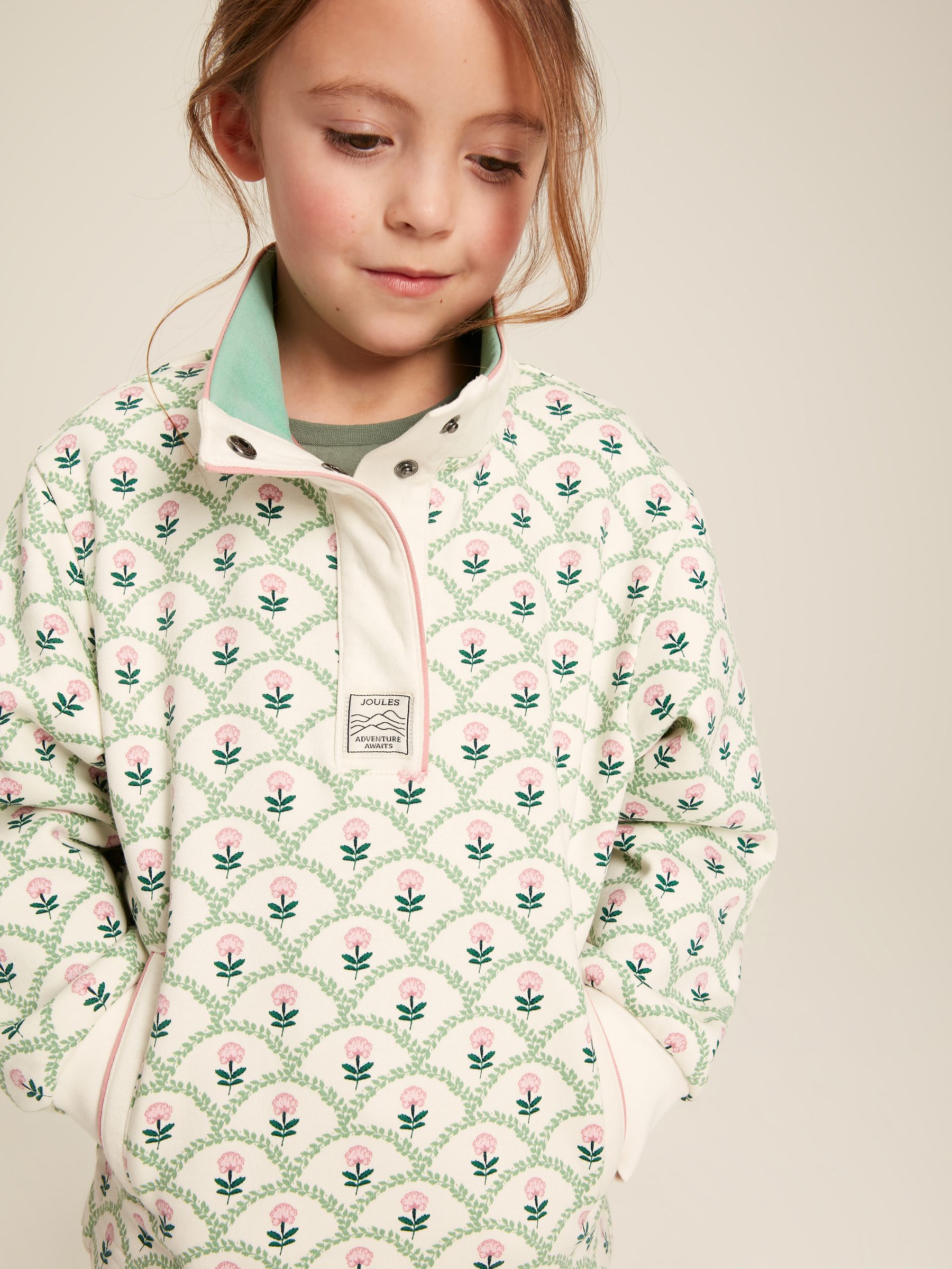 Girls Burnham Cream Floral Funnel Neck Sweatshirt Joules