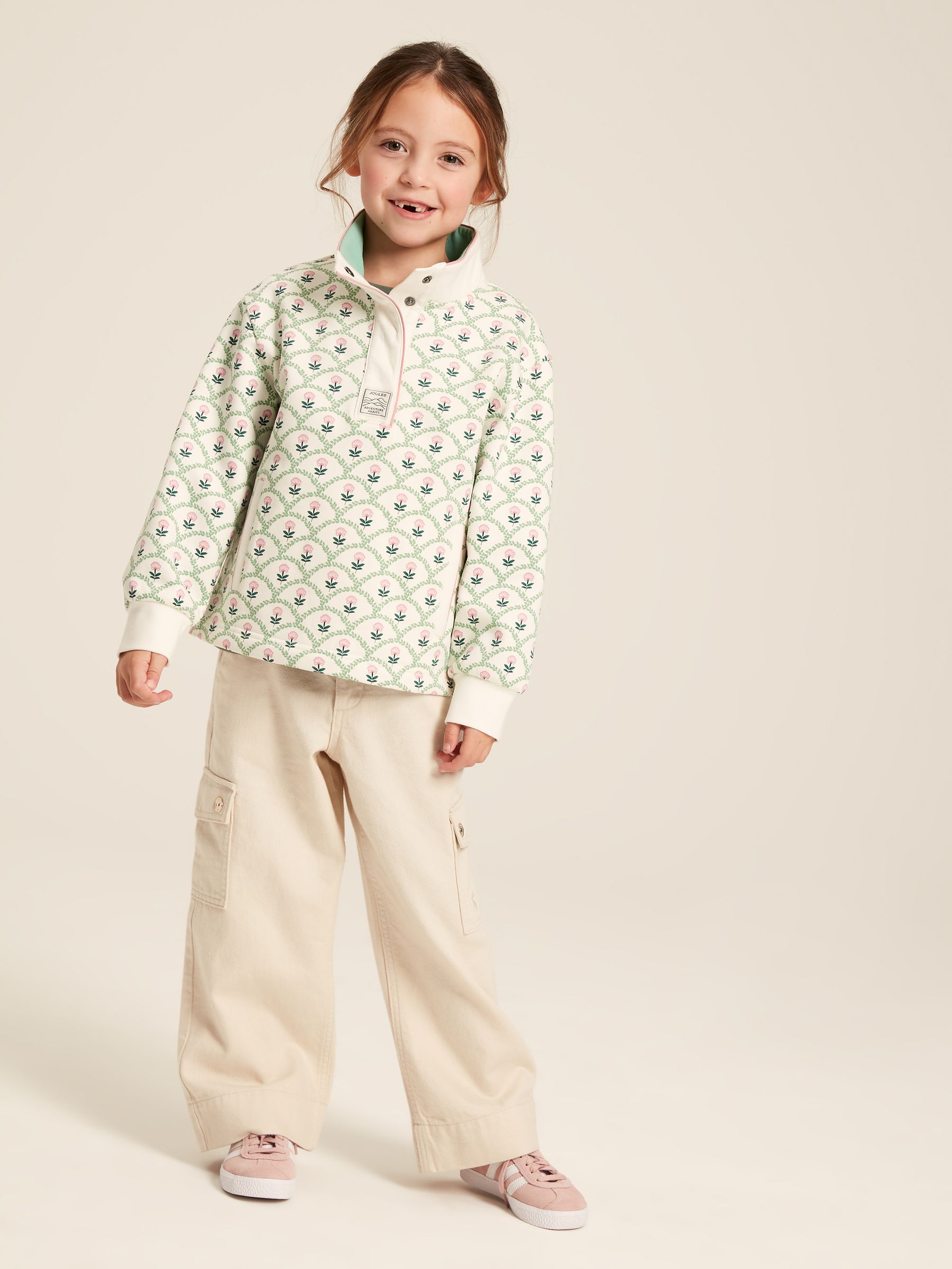 Girls Burnham Cream Floral Funnel Neck Sweatshirt Joules