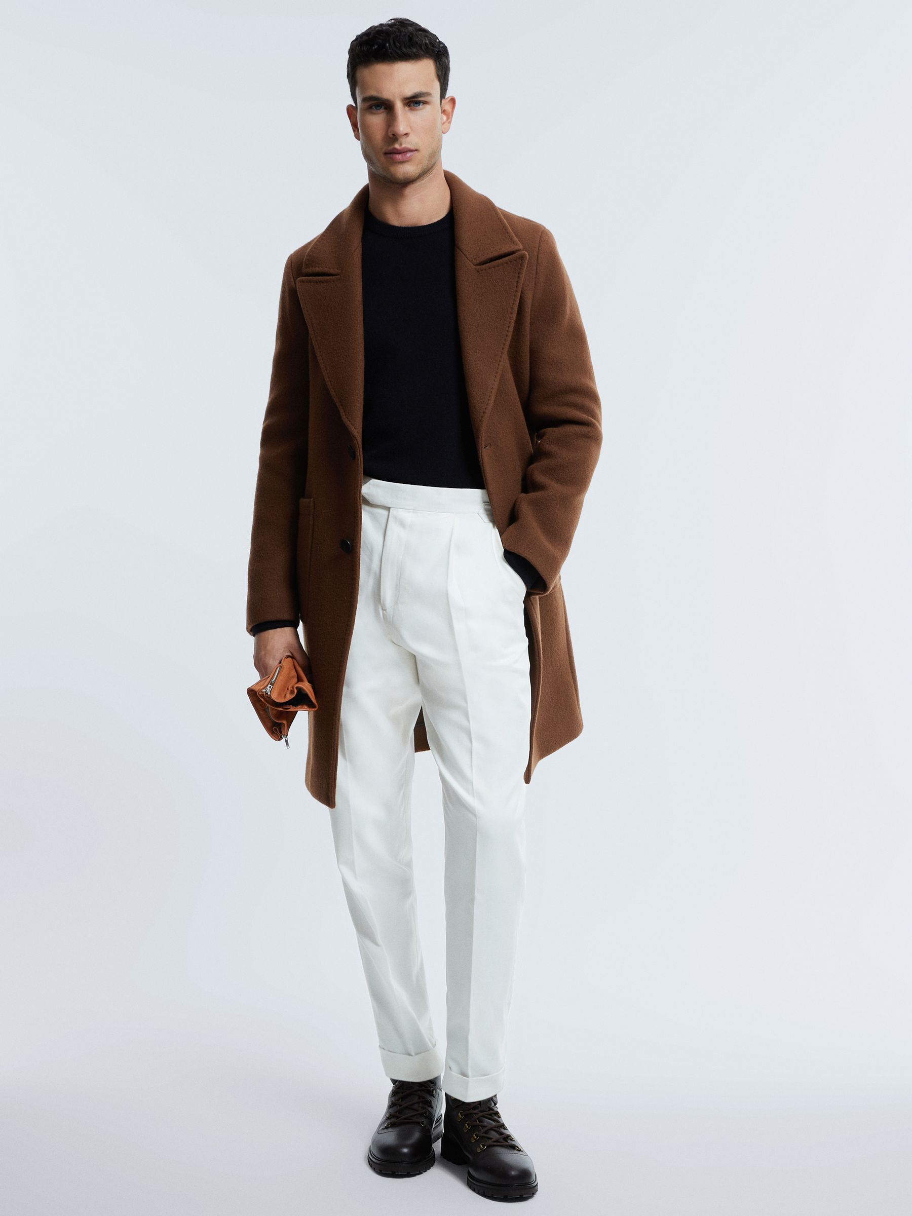 Reiss Atelier Casentino Wool Blend Single Breasted Coat in Tobacco REISS