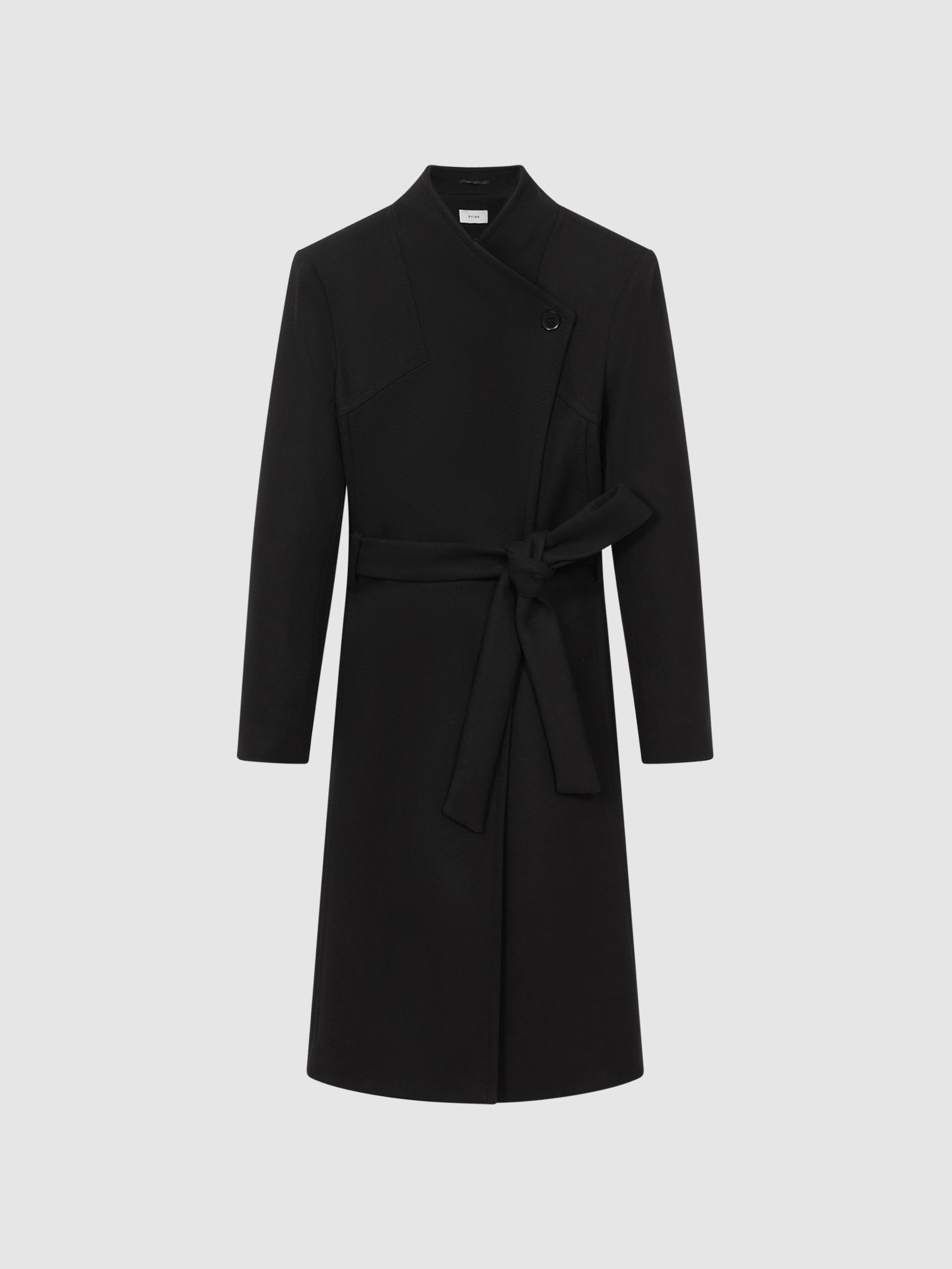Reiss Tailored Wool Blend Longline Coat in Black REISS