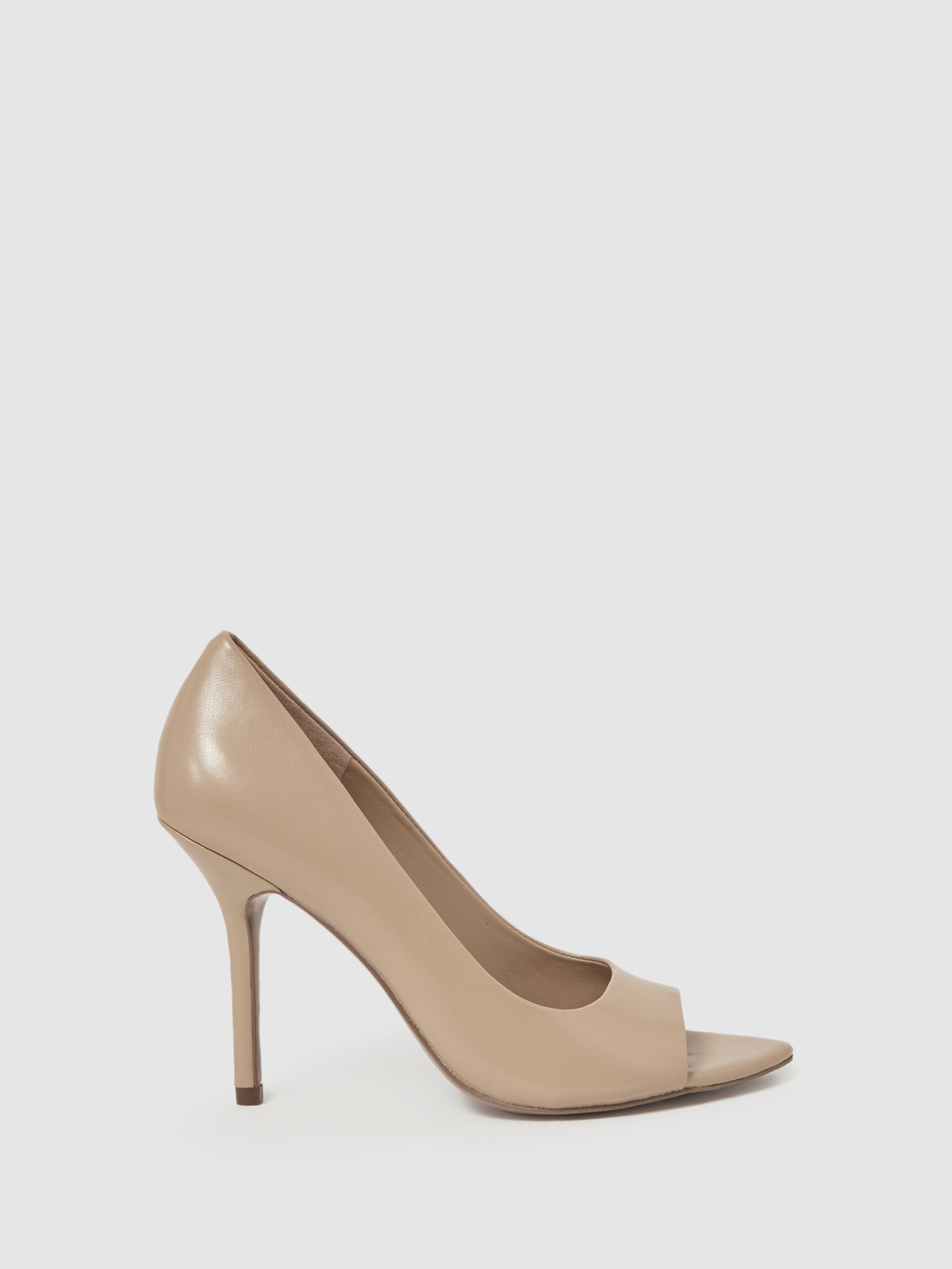 Reiss Leather Peep Toe Court Shoes in Nude REISS