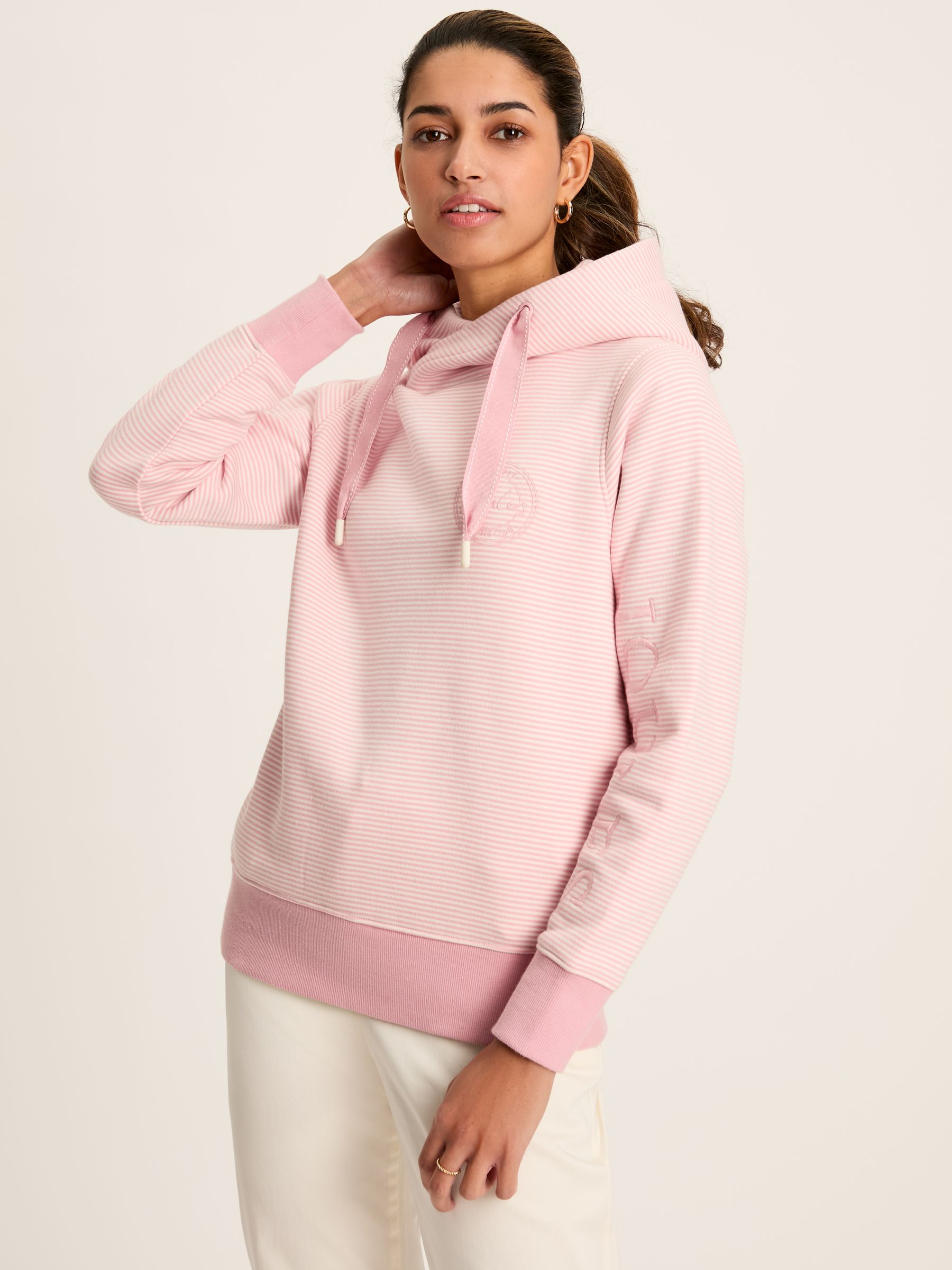Pink cowl neck hoodie hot sale