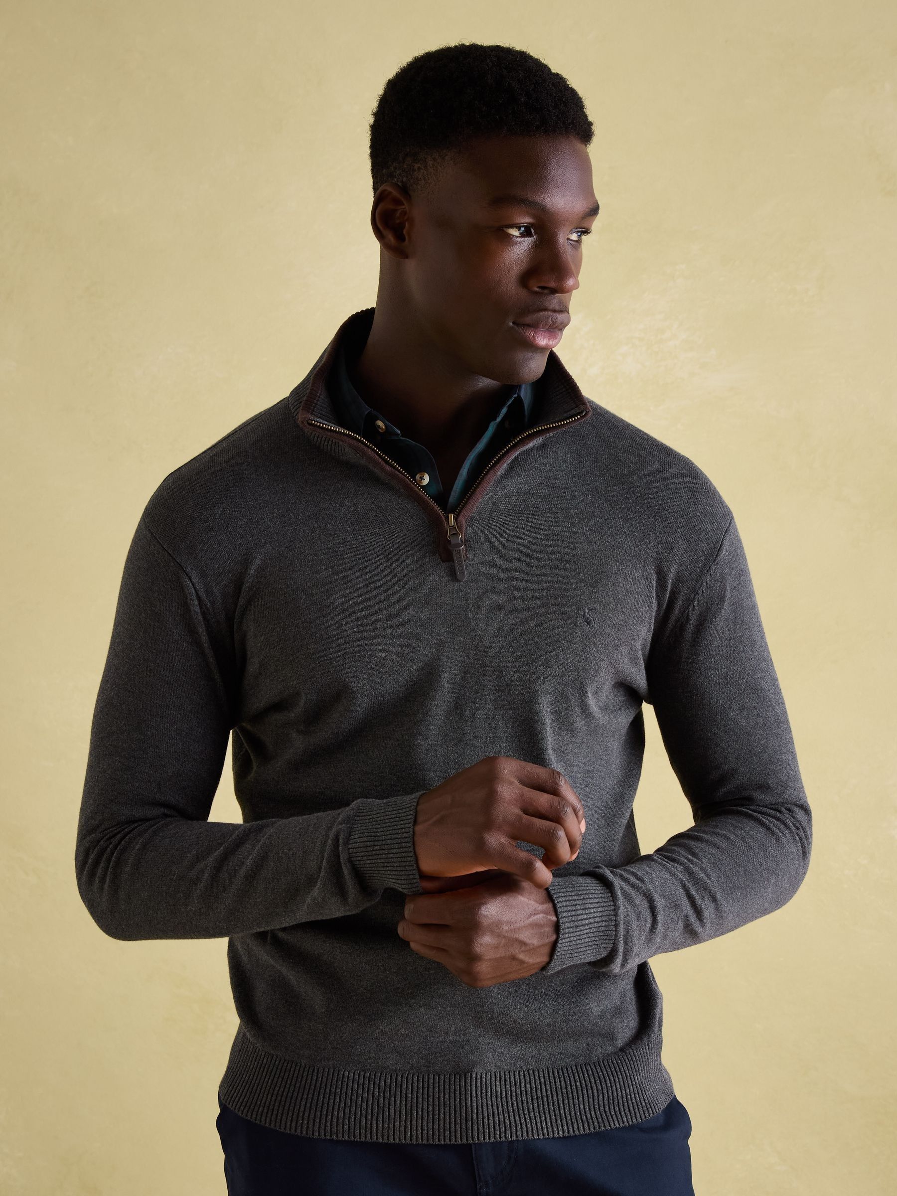 Buy Joules Hillside Charcoal Grey Quarter Zip Knit Jumper from the Joules online shop