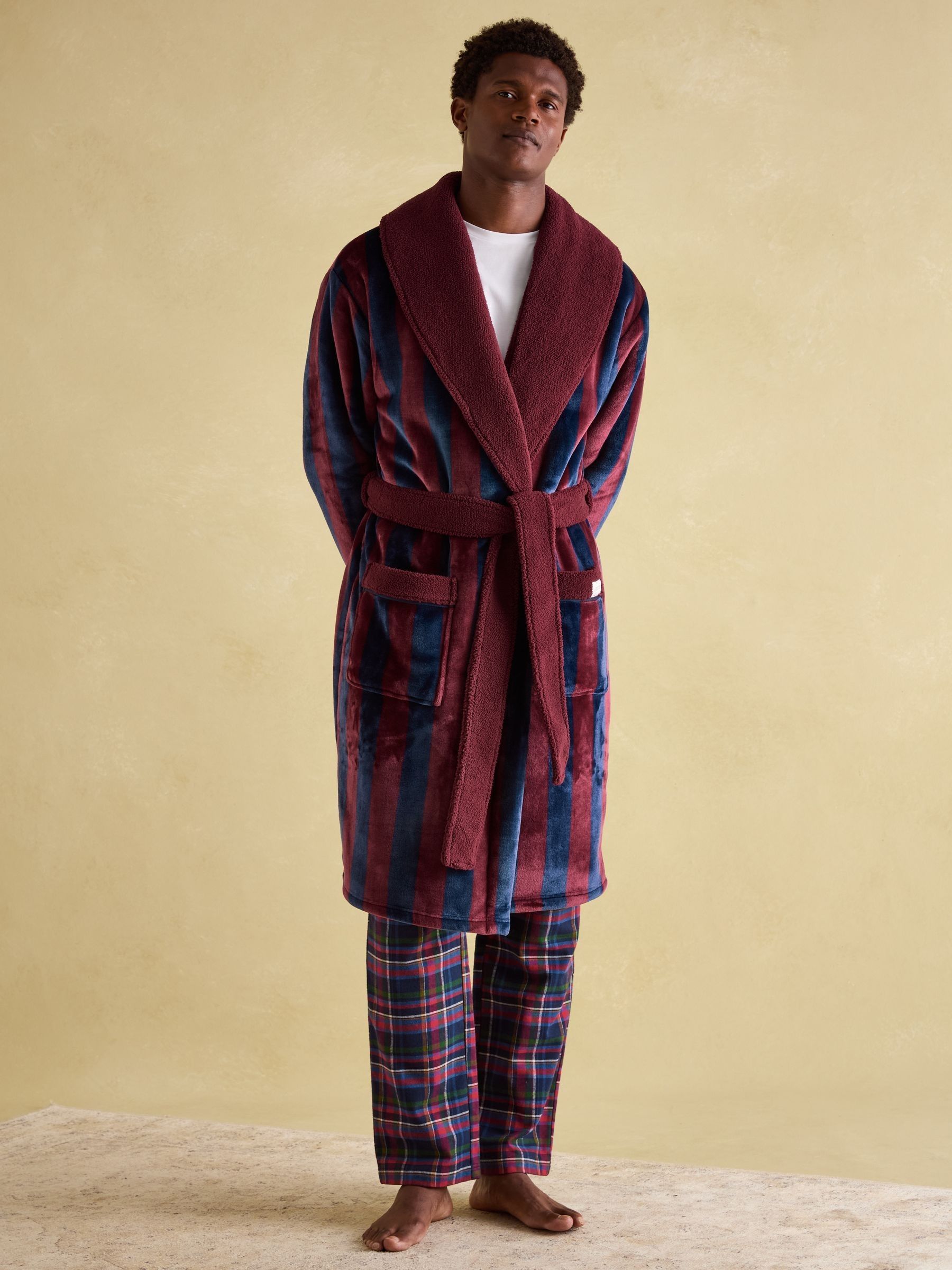 Montague Burgundy Fleece Lined Dressing Gown Joules