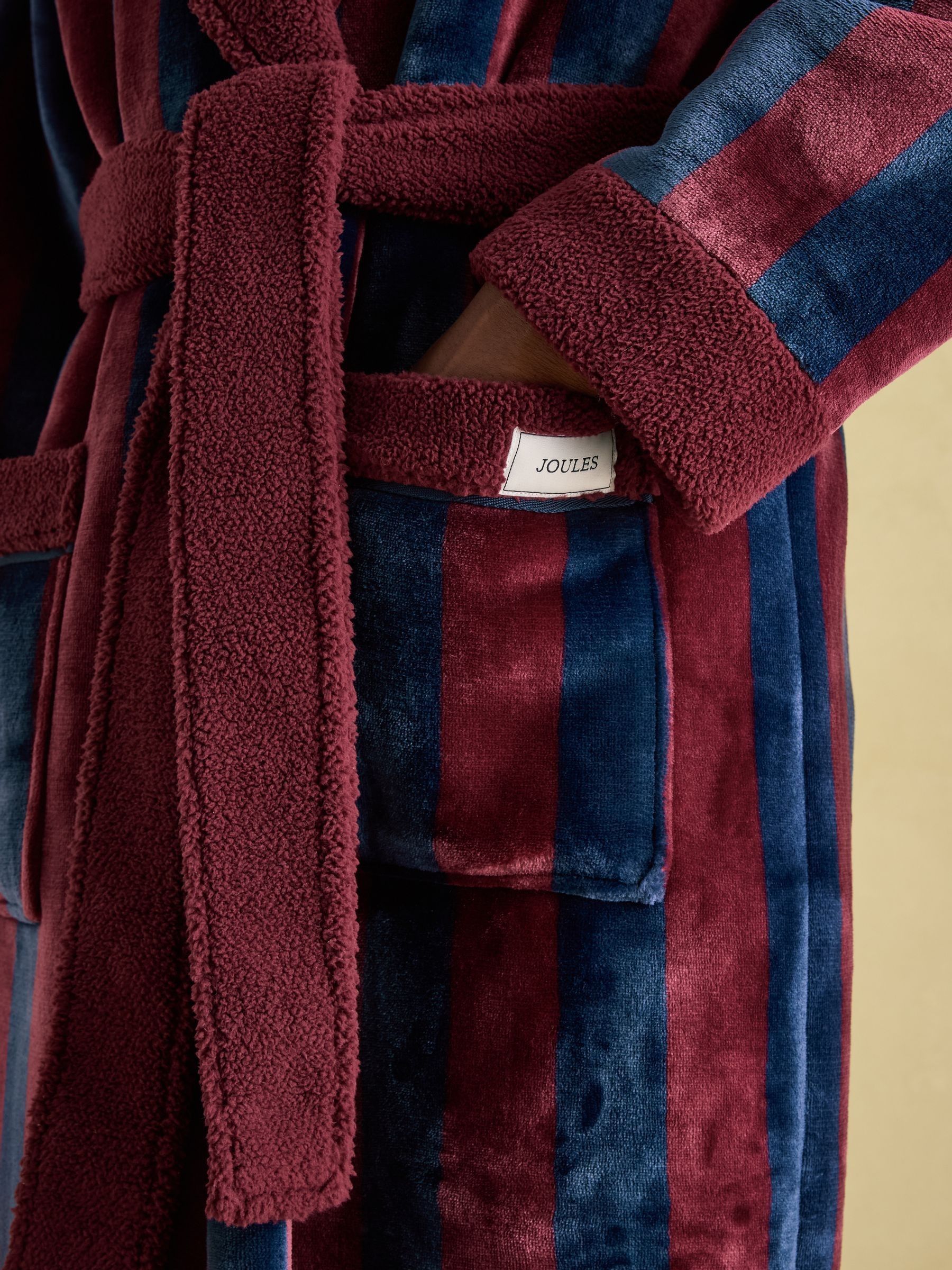 Montague Burgundy Fleece Lined Dressing Gown Joules