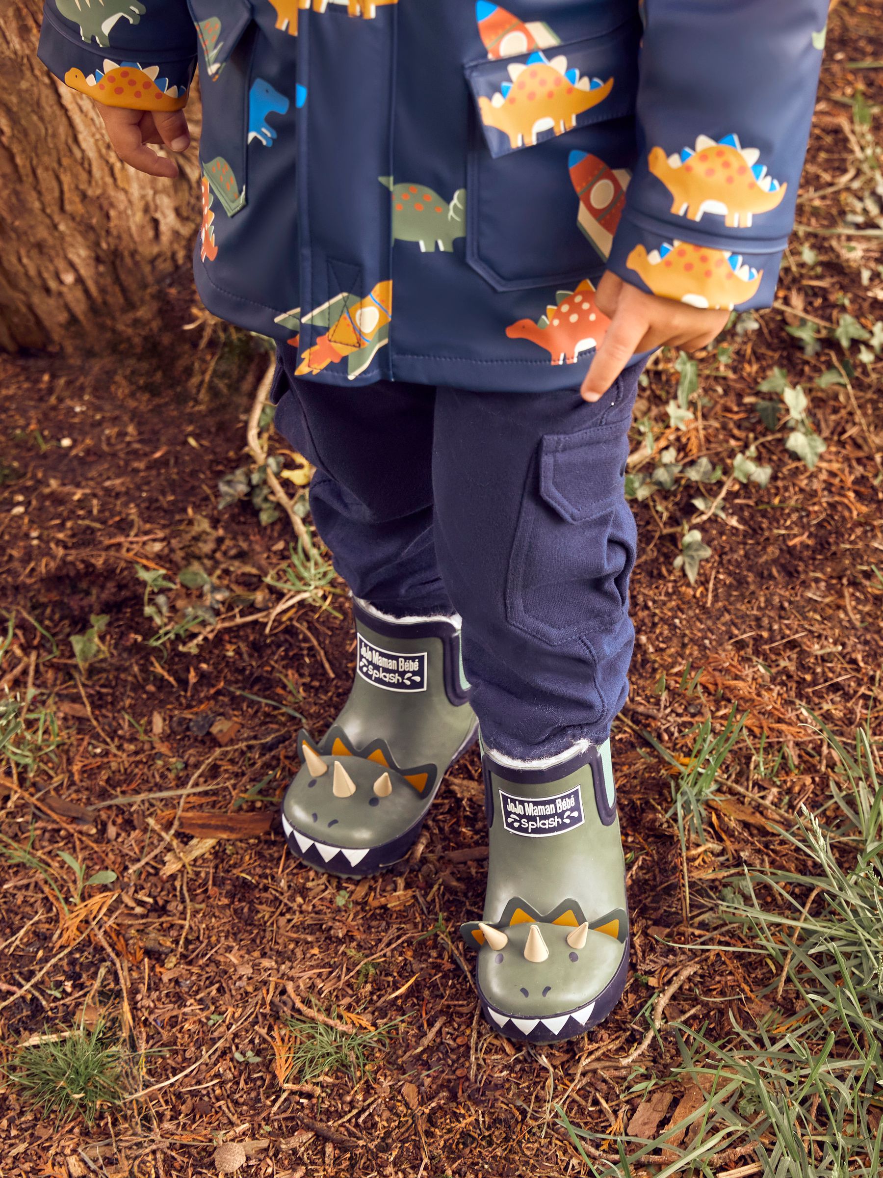 Buy JoJo Maman Bebe Khaki Cosy Lined Dino Ankle Wellies from the JoJo Maman Bebe UK online shop