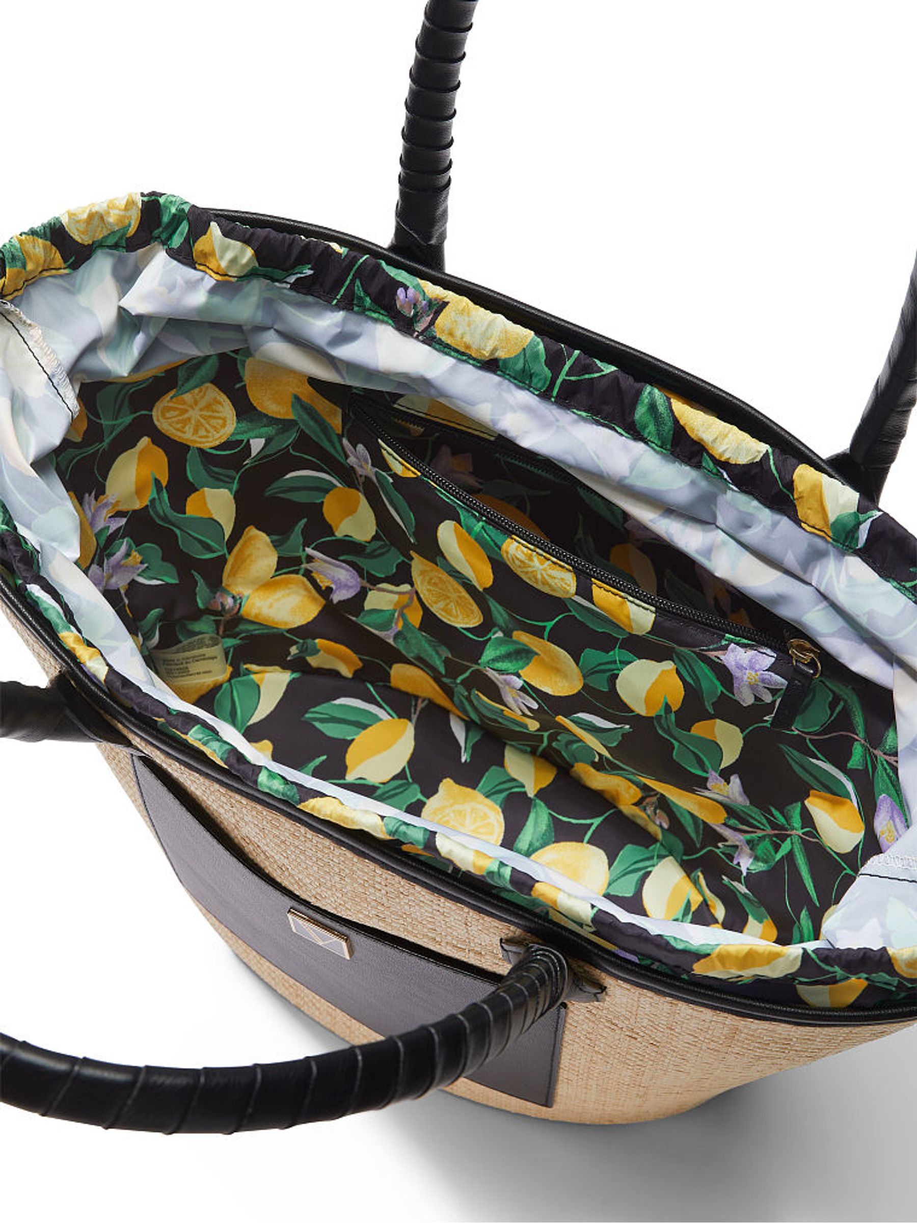 Lemon Black Straw Tote Bag