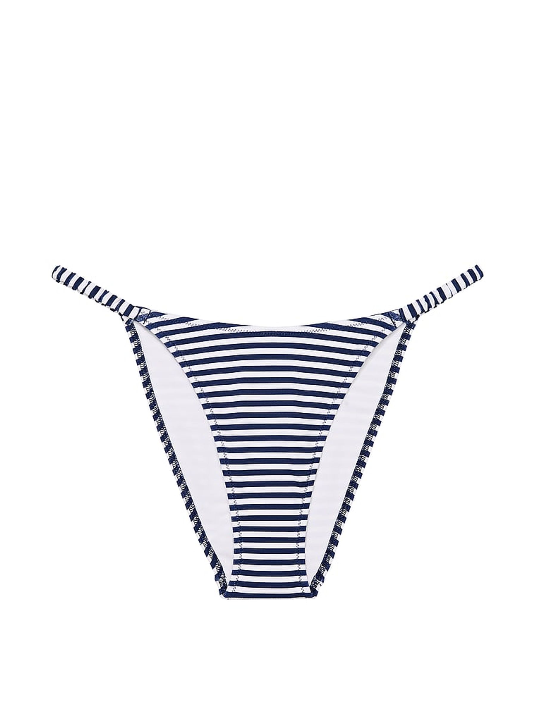 Flamingo Stripe Blue Cheeky Swim Bikini Bottom