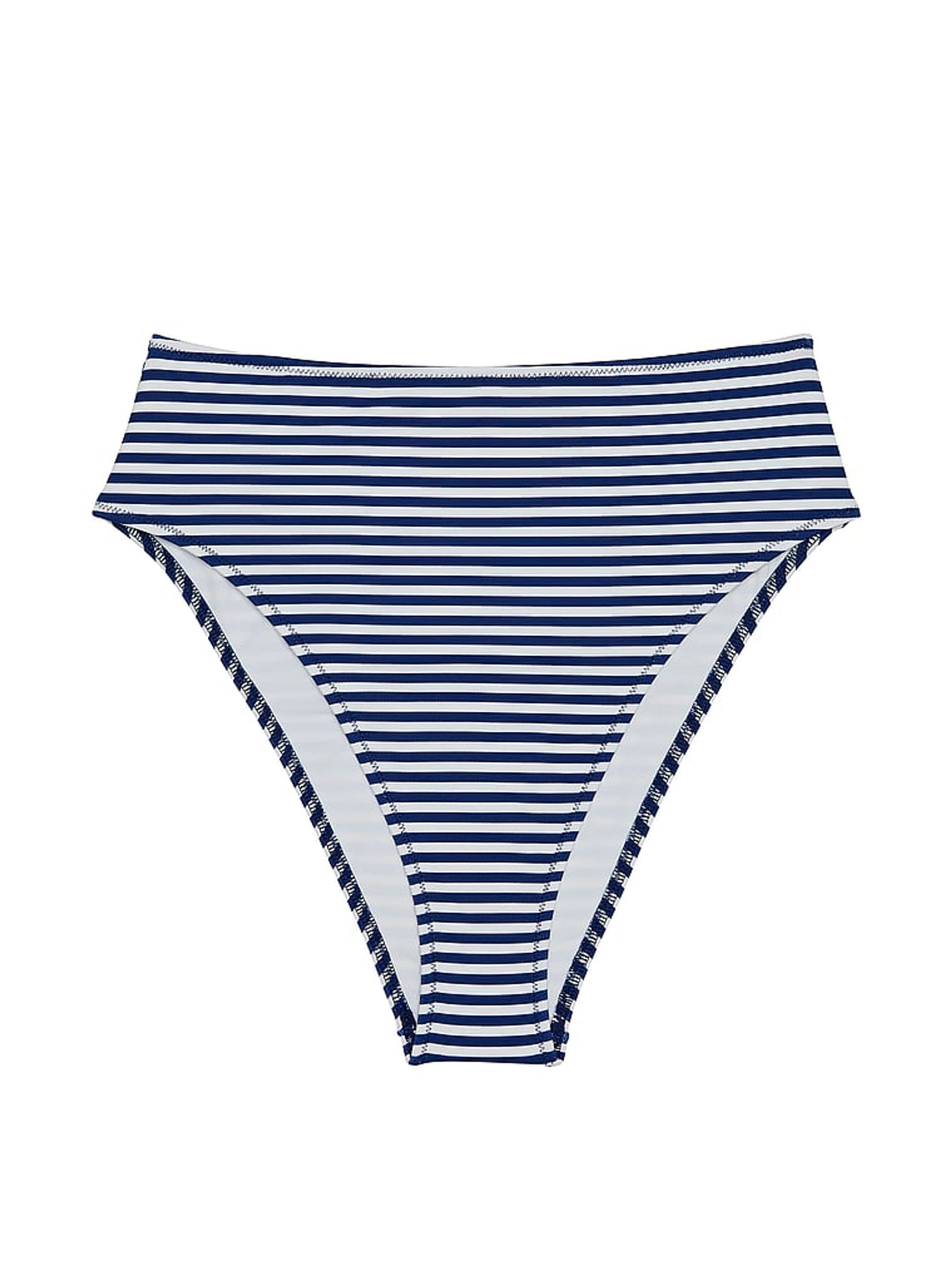 Flamingo Stripe Blue High Waisted Swim Bikini Bottom