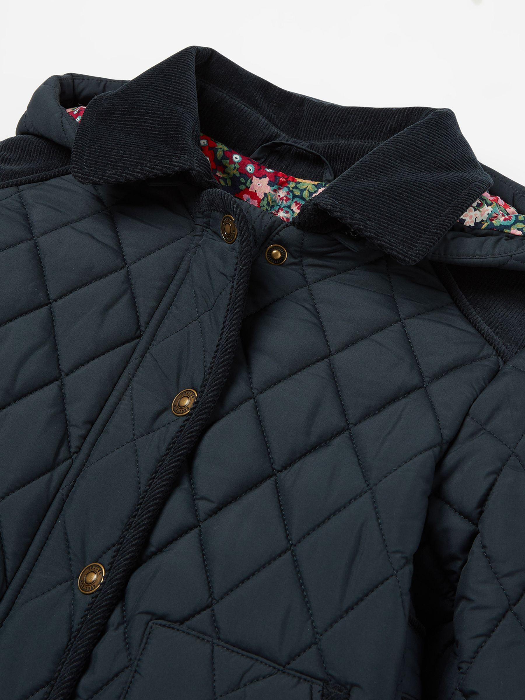 Girls Marsdale Navy Blue Diamond Quilted Coat With Hood Joules