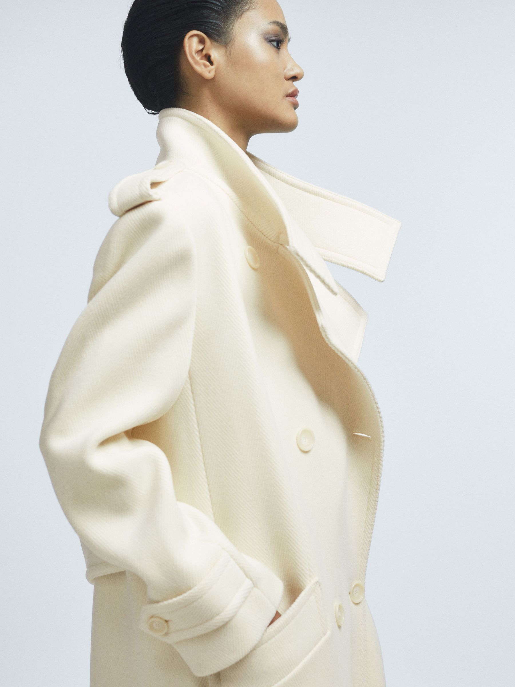 Reiss Taylor Cream Oversized Wool Double Breasted Long Coat REISS