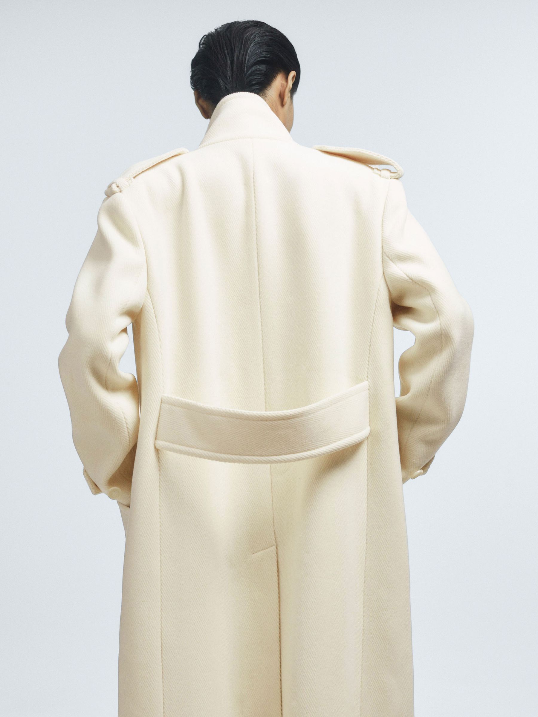 Reiss Taylor Cream Oversized Wool Double Breasted Long Coat REISS