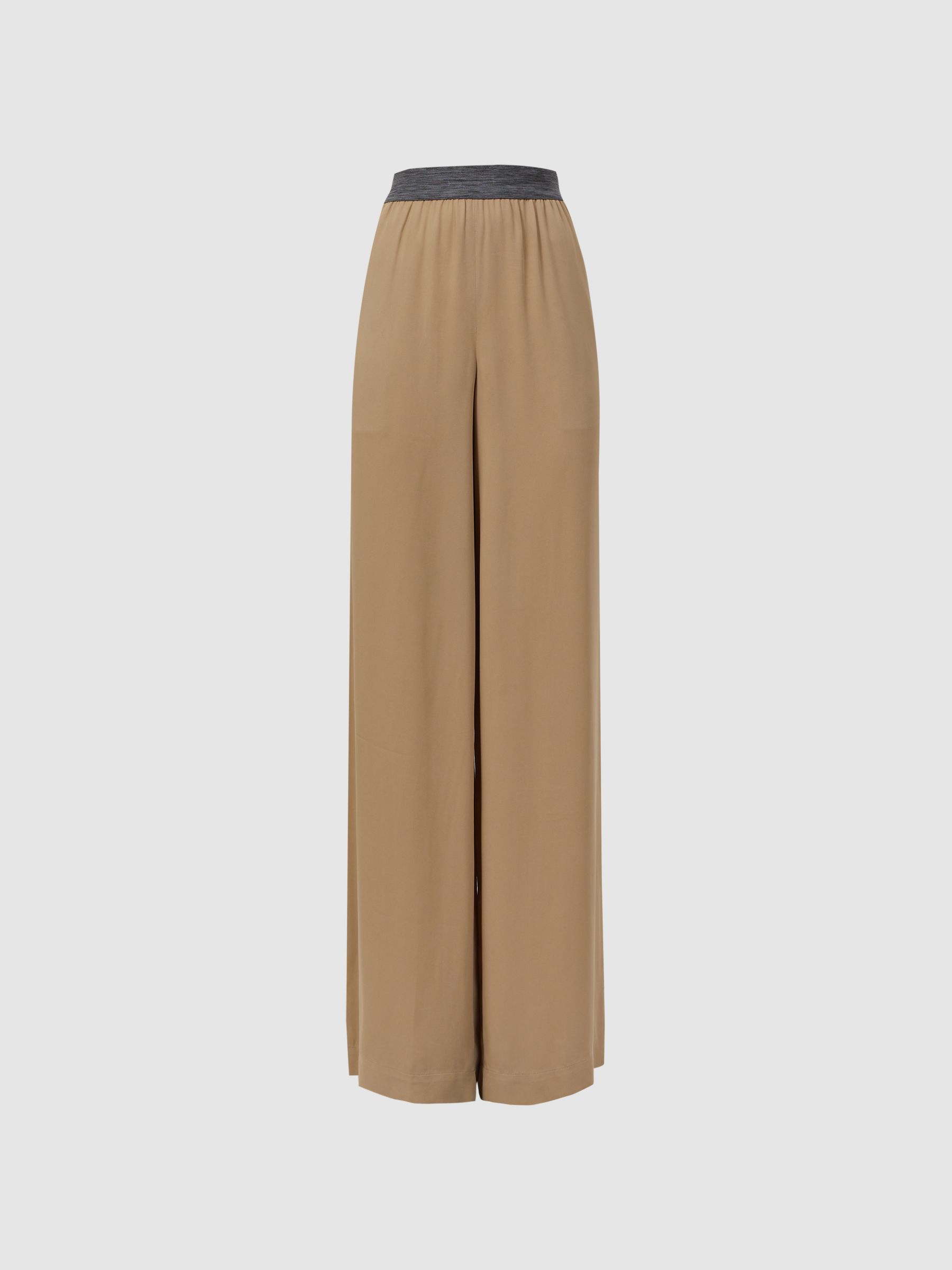 Reiss Wide Leg Elasticated Trousers in Camel REISS