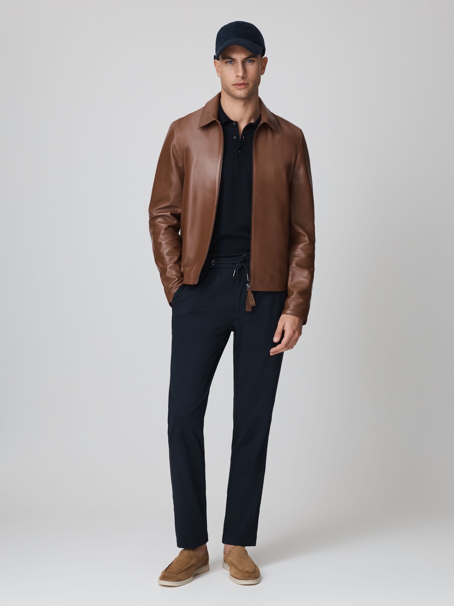Reiss McLaren F1 Leather Jacket in Chocolate REISS