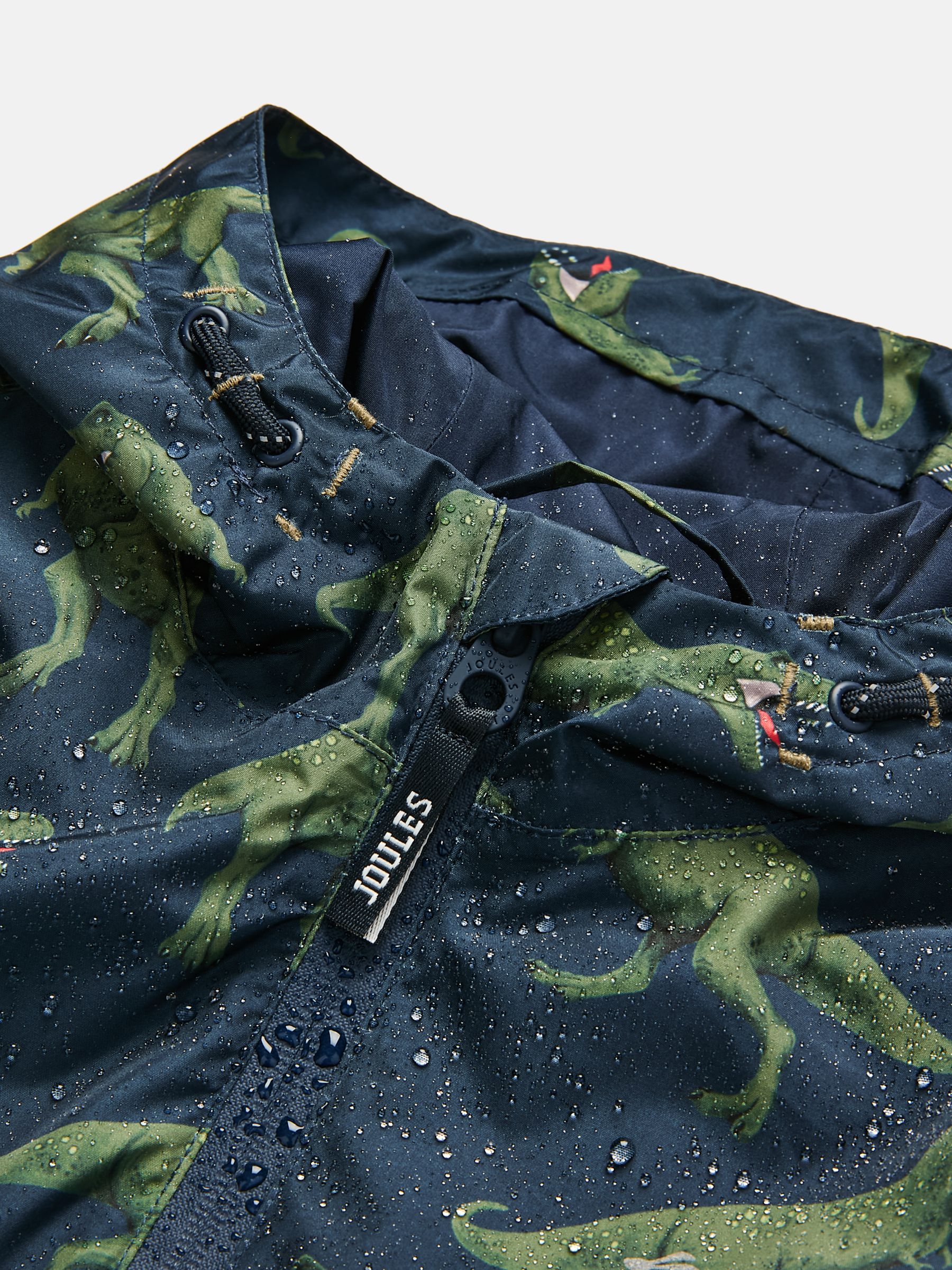 Boys Rainwell Navy Dinosaur Waterproof Raincoat With Hood Joules