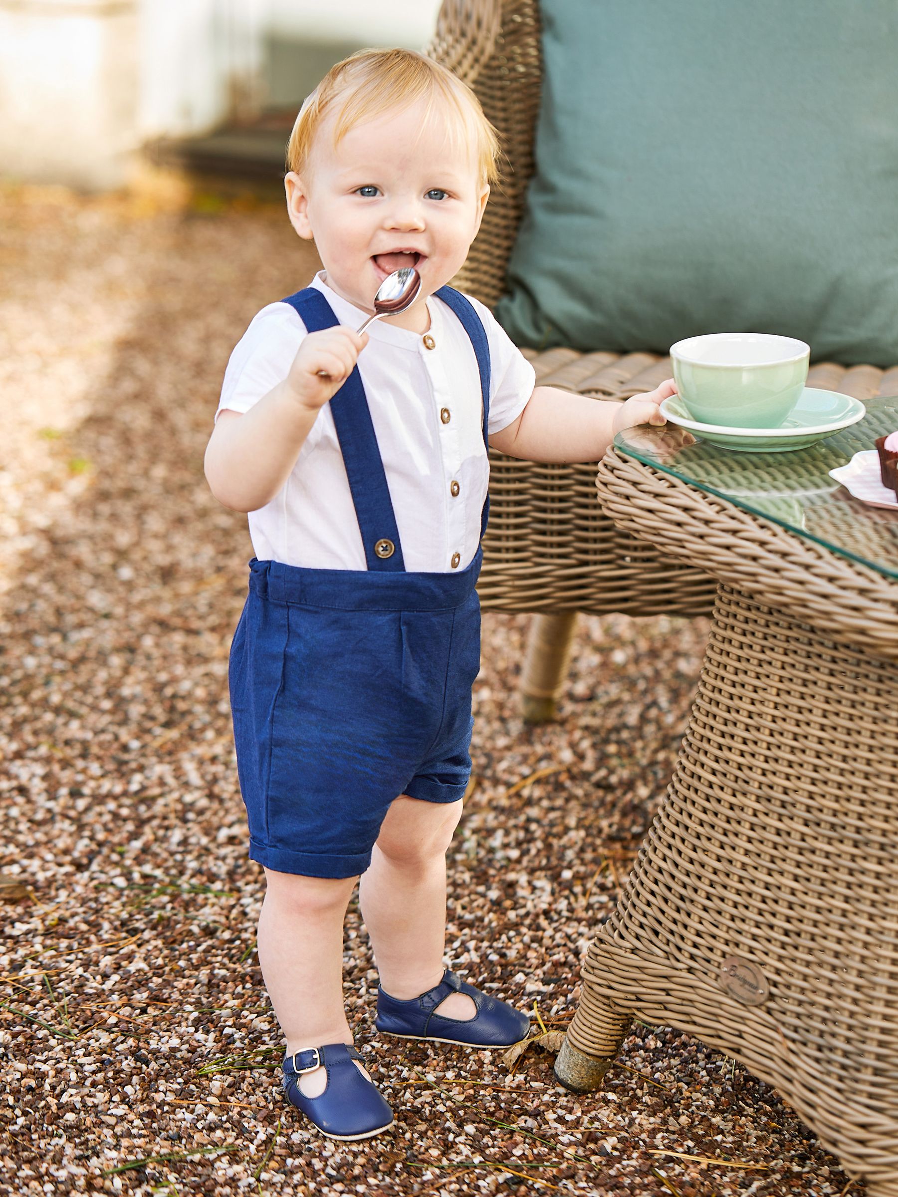 Navy 2 Piece Baby Grandad Shirt Shorts Set JoJo Maman Bebe