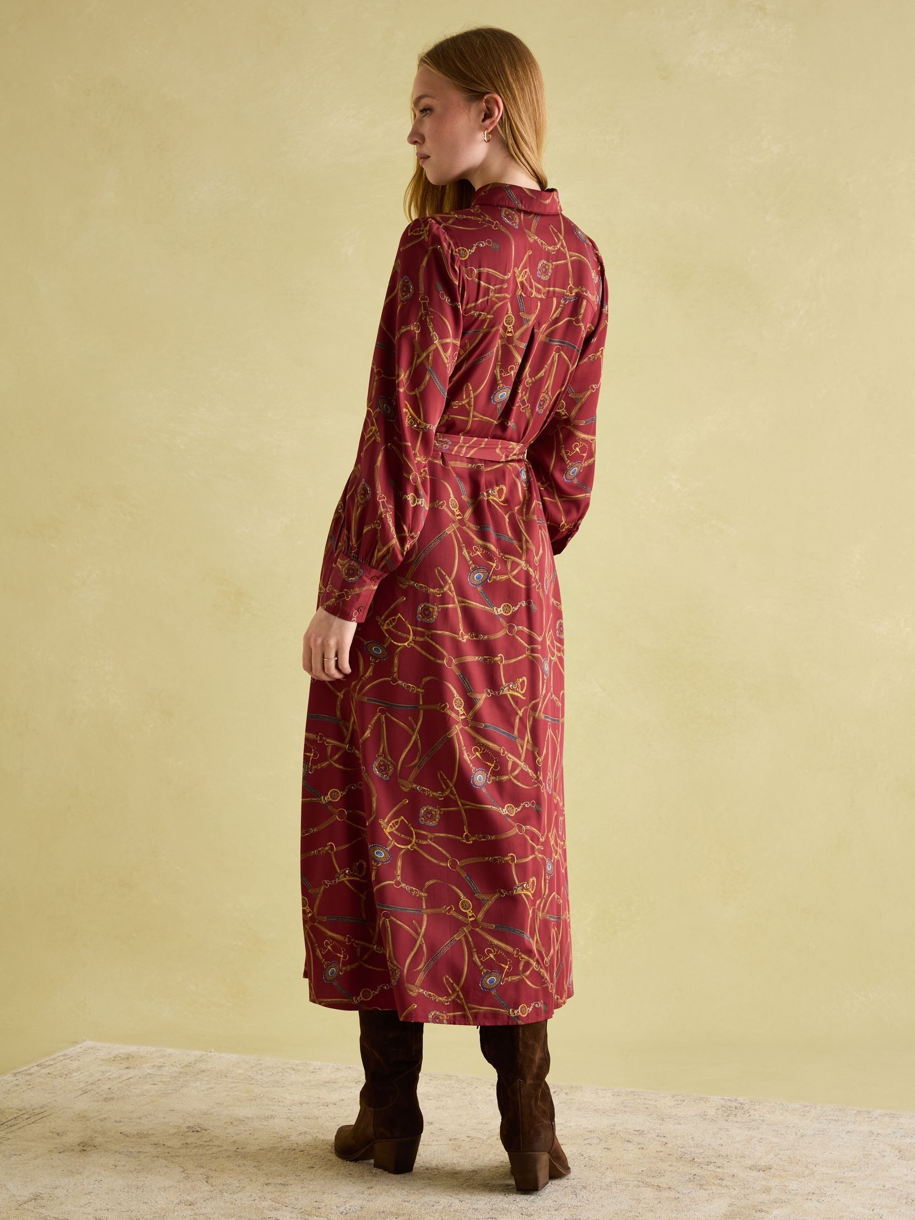 Penelope Red Bridle Print Satin Shirt Dress