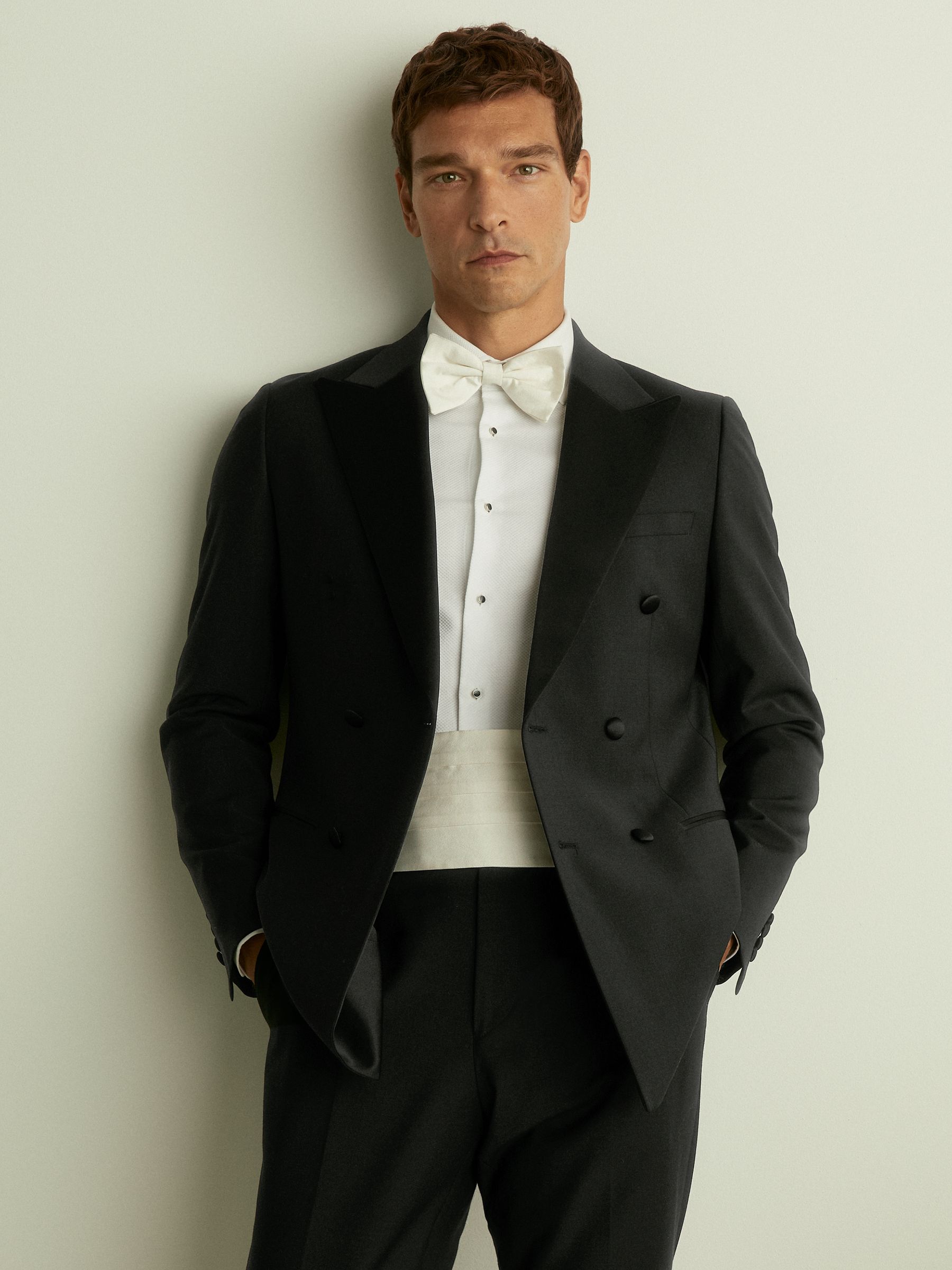Reiss Double Breasted Tuxedo Slim Fit Jacket in Black REISS