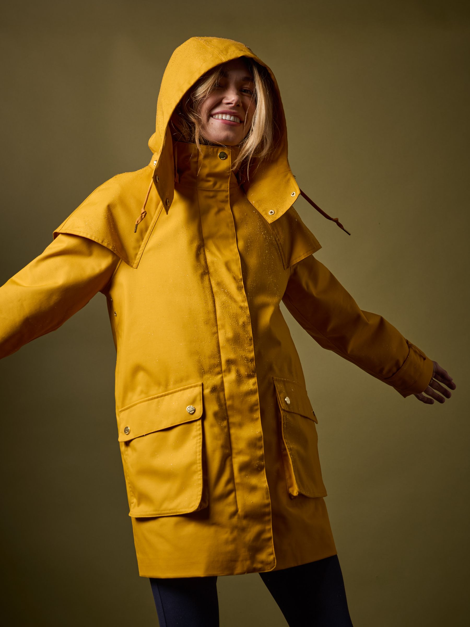 Long yellow raincoat with hood best sale