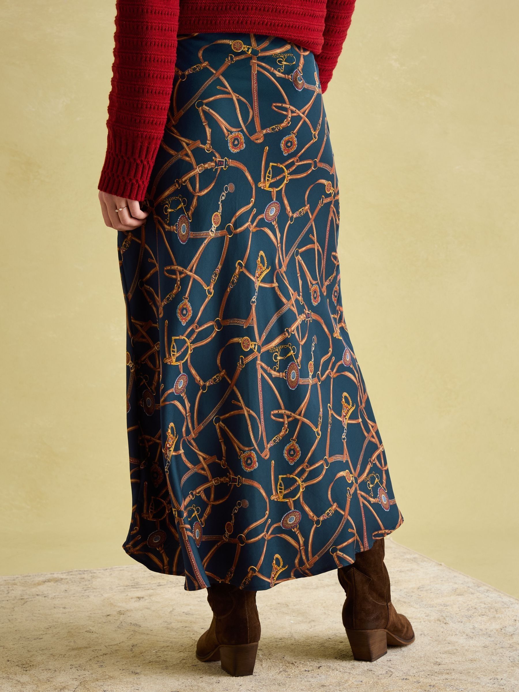 Buy Joules Penelope Navy Satin Midi Skirt from the Joules online shop