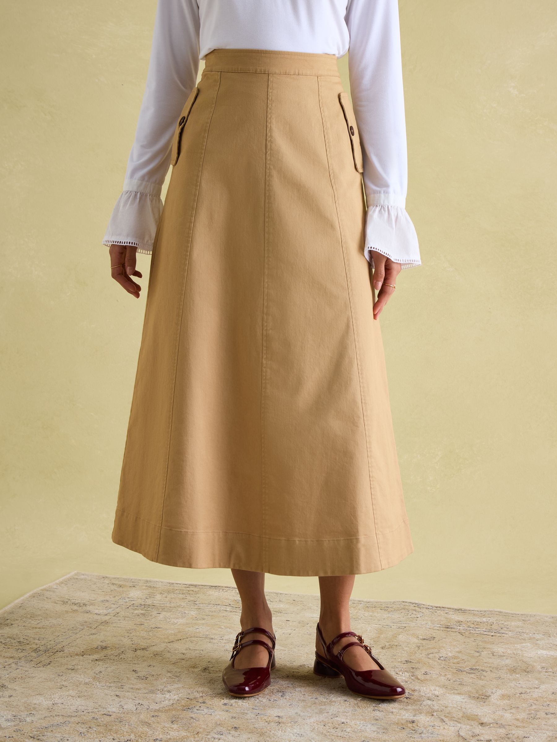 Buy Joules Meredith Tan A line Midi Skirt from the Joules online shop