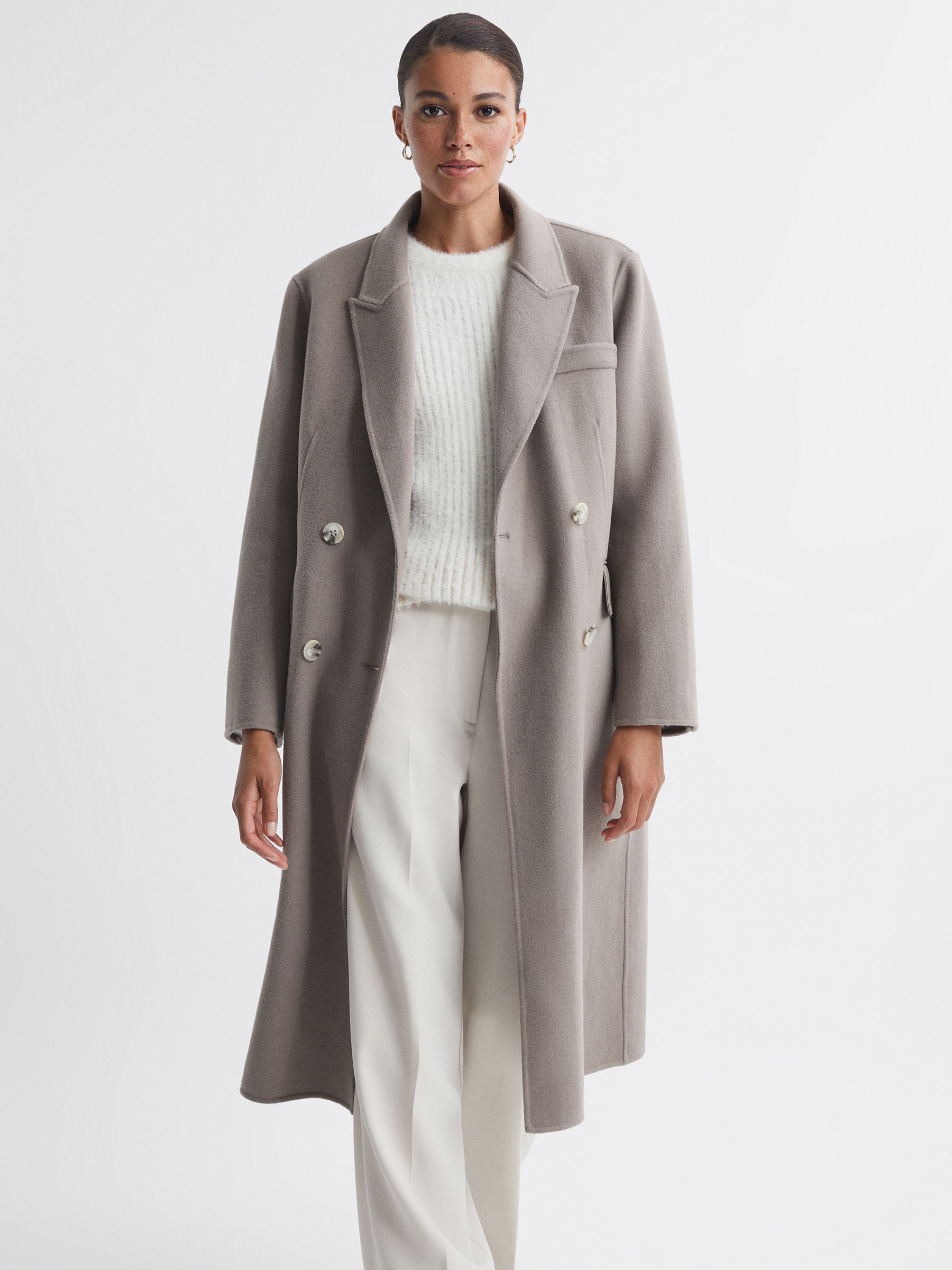Reiss Meotine Beige Wool Mid Length Coat in Beige REISS