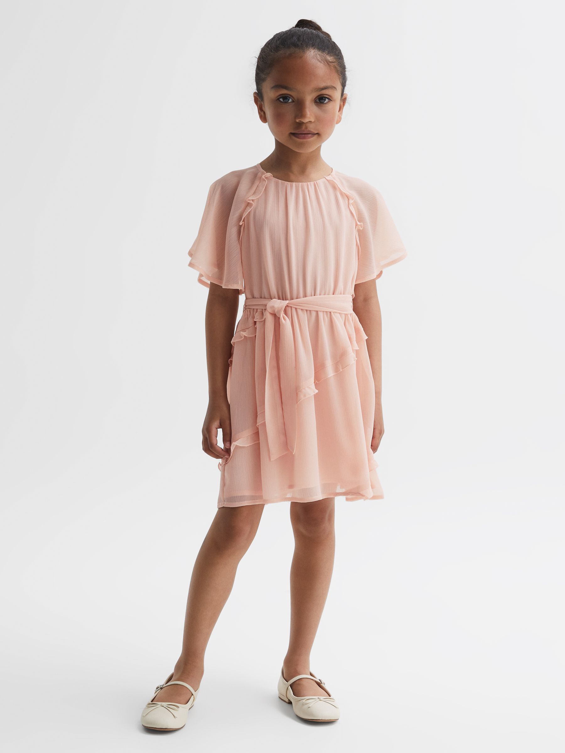 Reiss 9 14 yrs Belted Frill Dress in Pink REISS