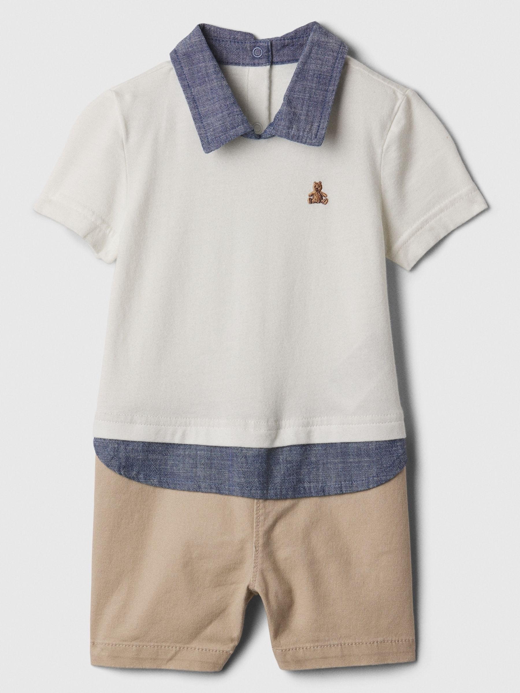 White Organic Cotton Brannan Bear Polo Baby Rompersuit Newborn 24mths