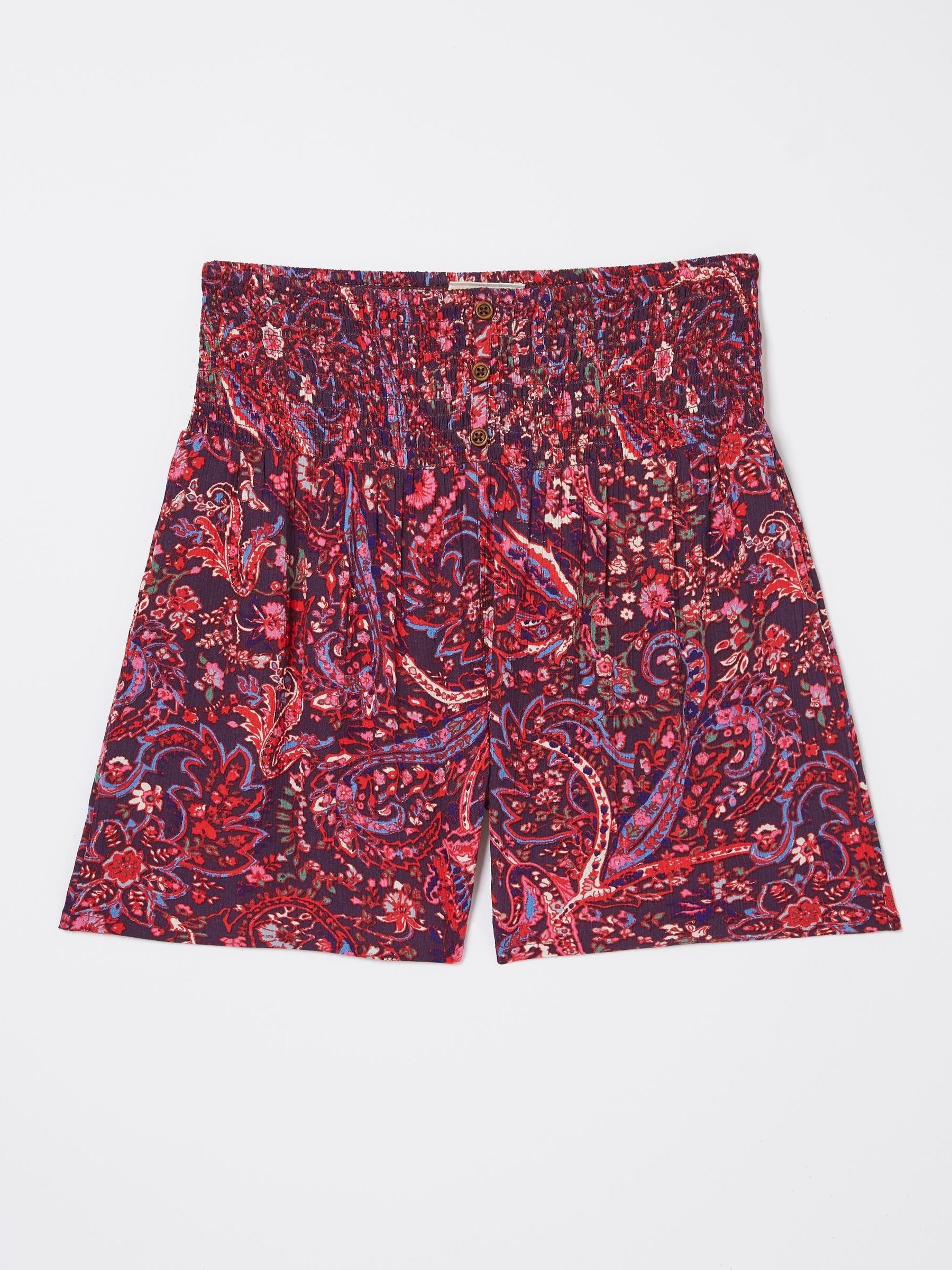 Bright Purple Paisley Shirred Waist Shorts | FatFace