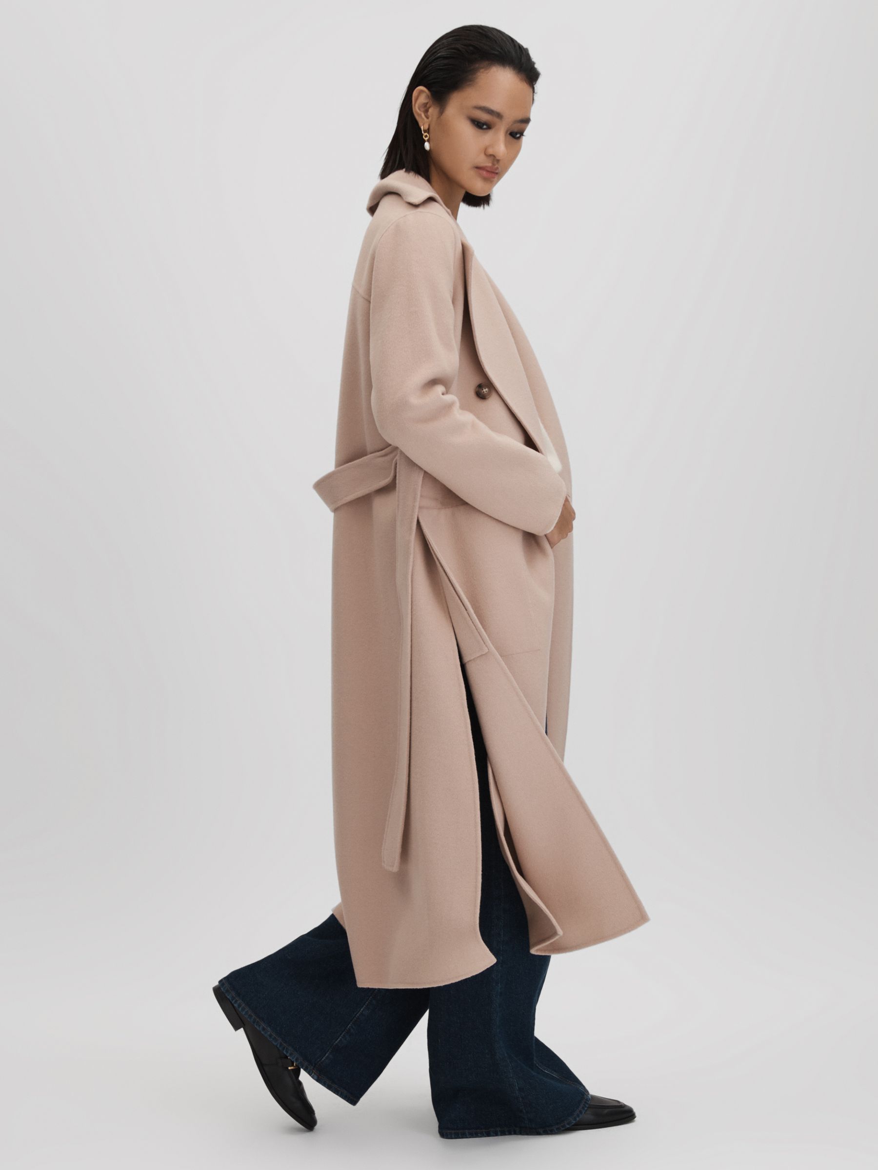 Wool Blend Double Breasted Blindseam Coat in Neutral