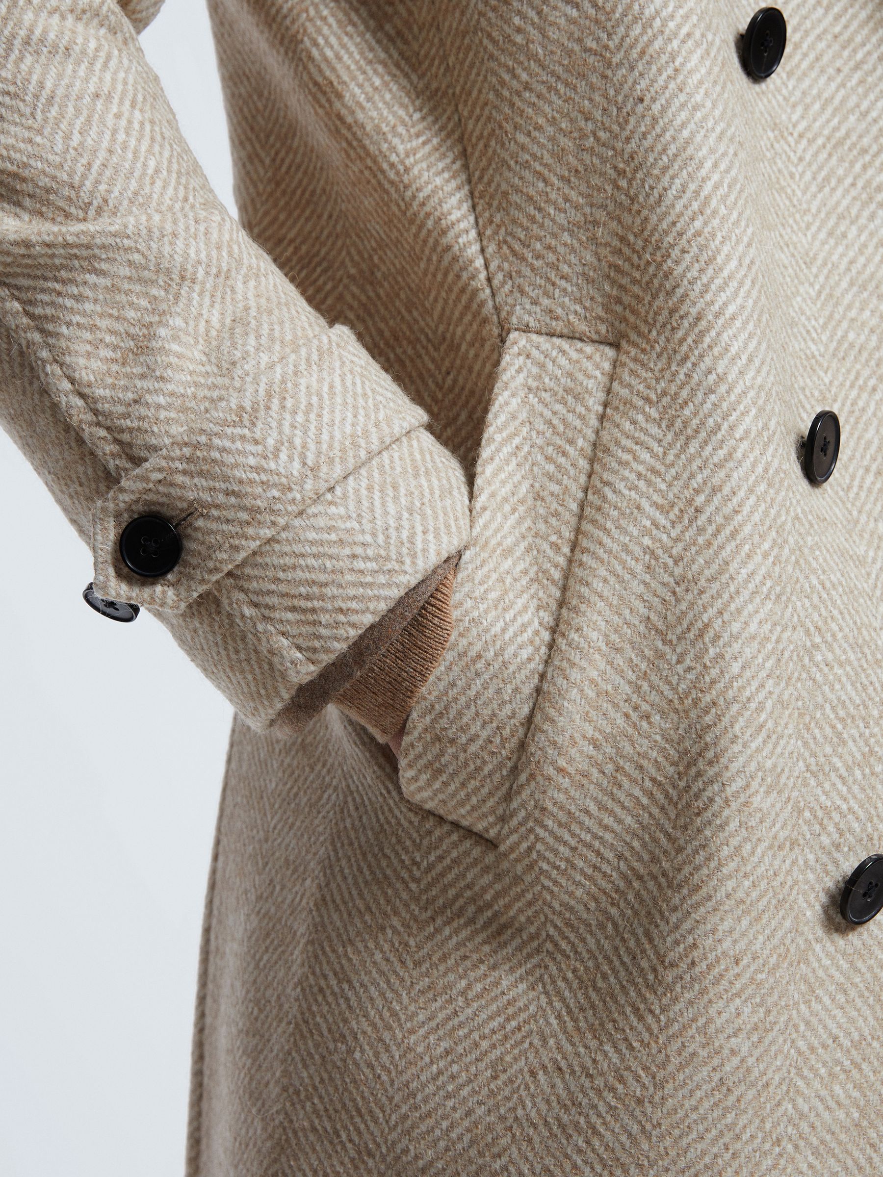 Reiss Hardwick Oatmeal Melange Italian Wool Blend Double Breasted Coat REISS