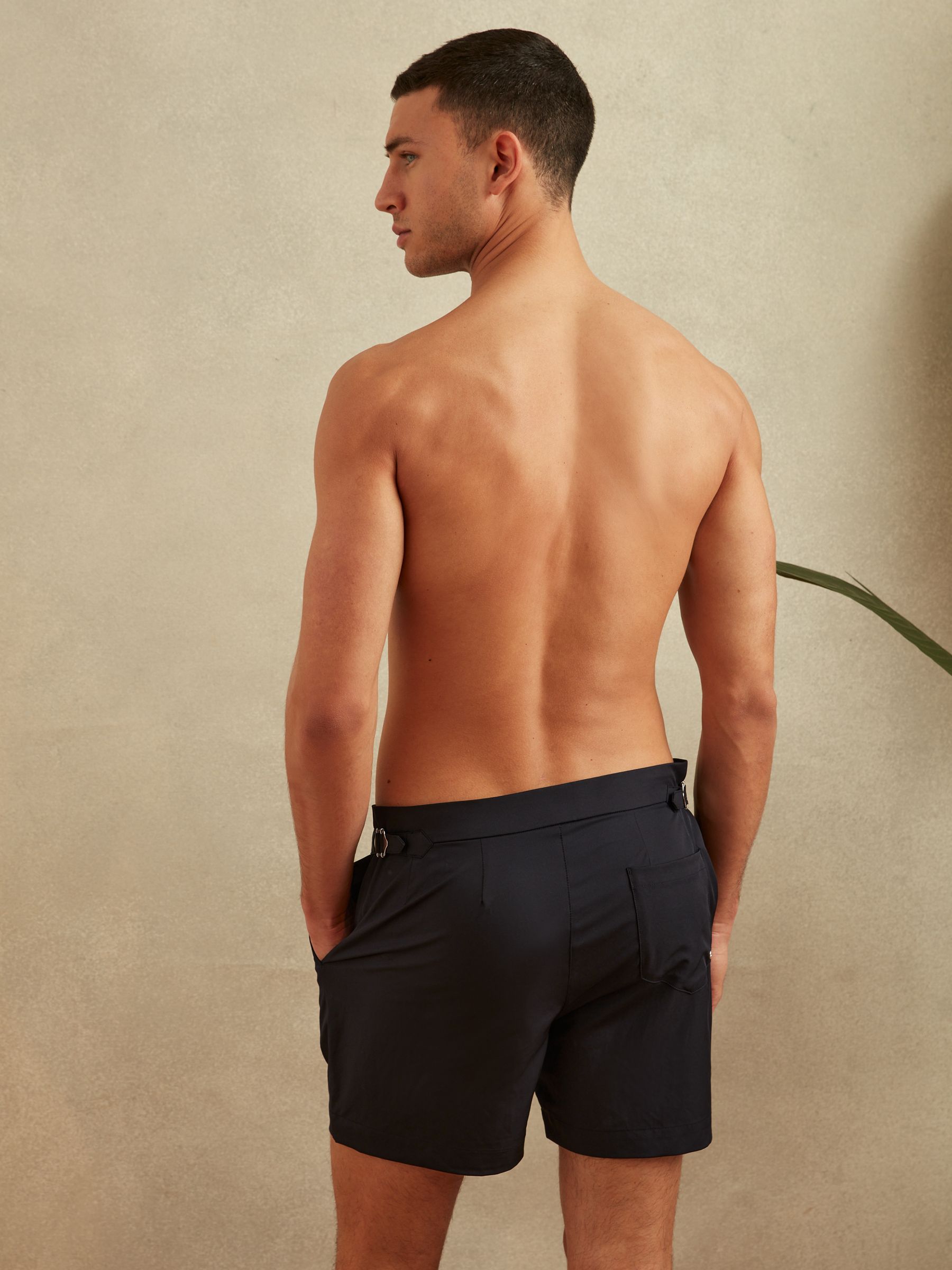 Reiss Side Adjuster Swim Shorts in Navy REISS