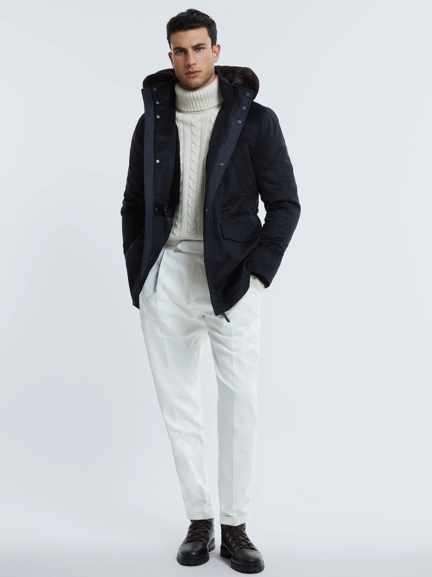 Reiss aila faux fur jacket navy on sale
