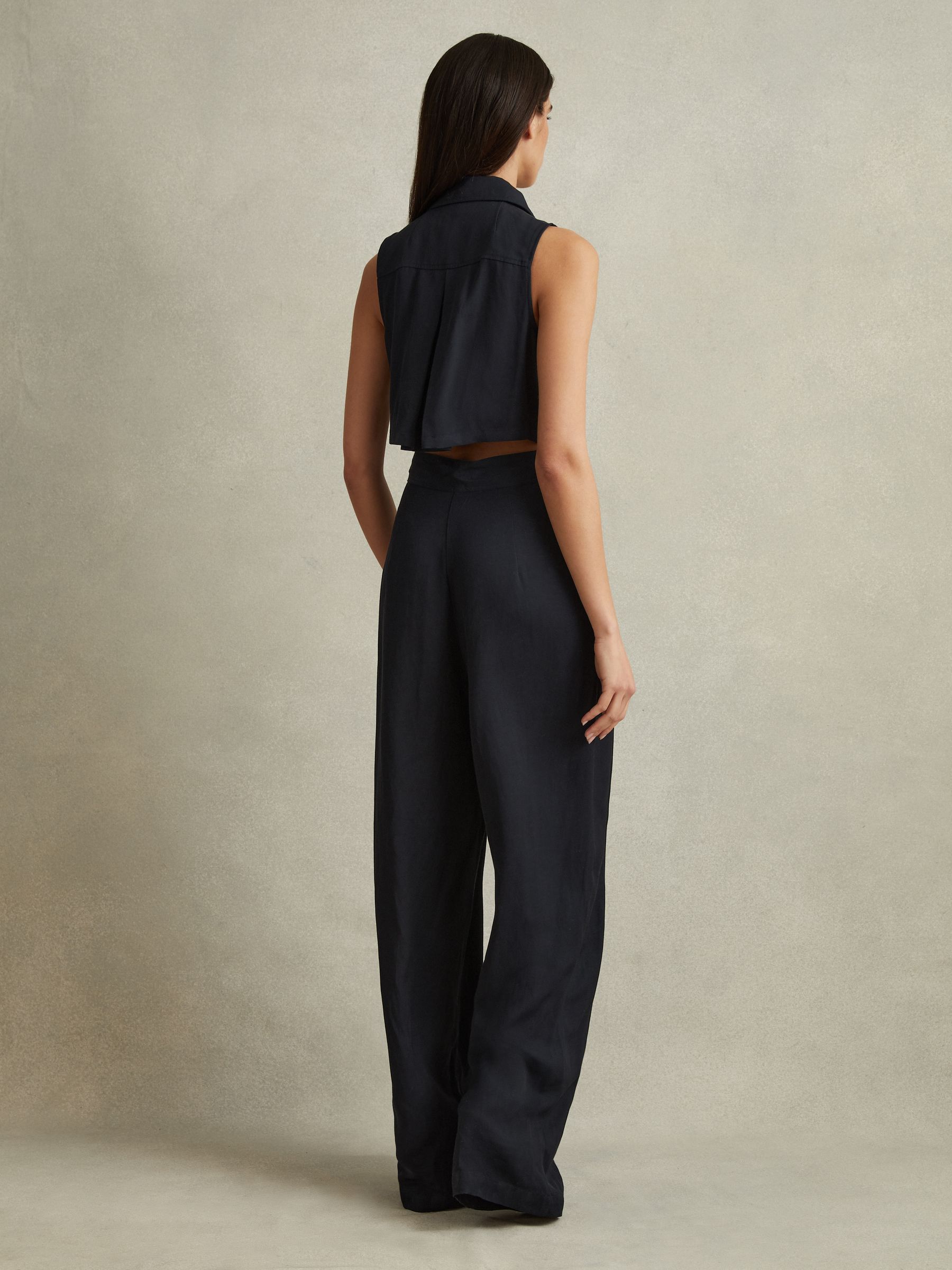 Reiss Belted Wide Leg Jumpsuit in Navy REISS