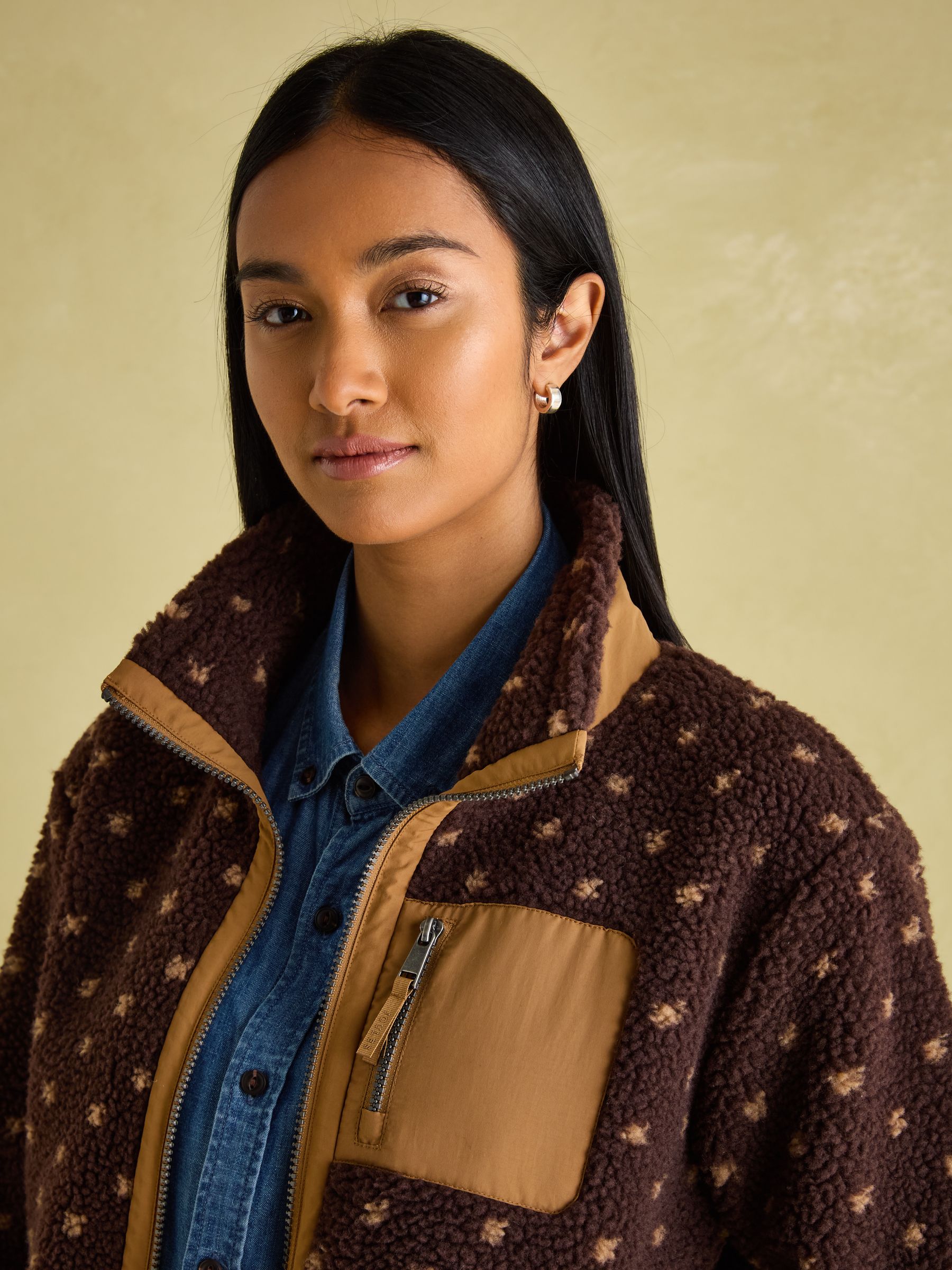 Buy Joules Lottie Chocolate Brown spot Borg Fleece Jacket from the Joules online shop