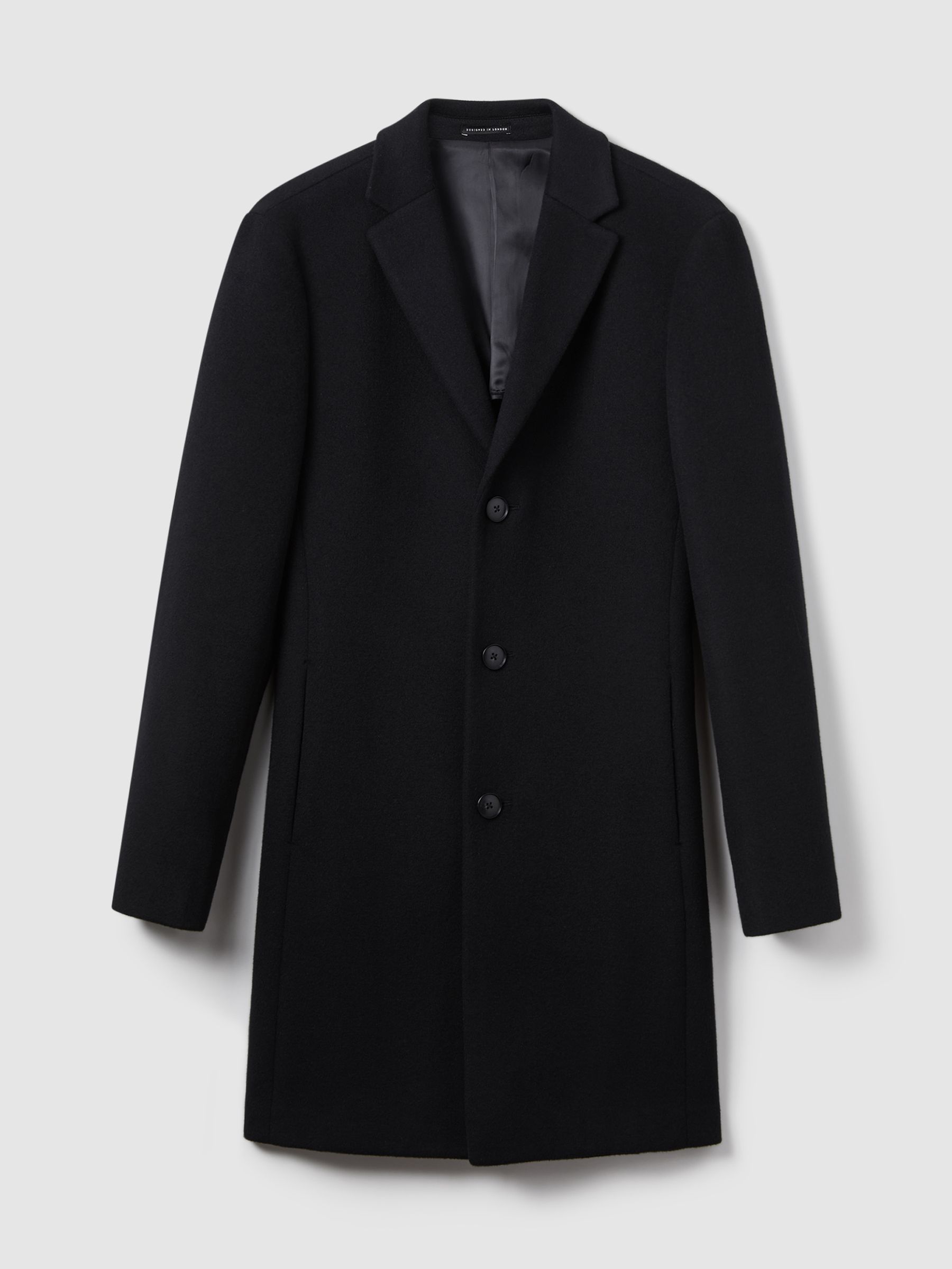 Wool Blend Single Breasted Epsom Overcoat in Black