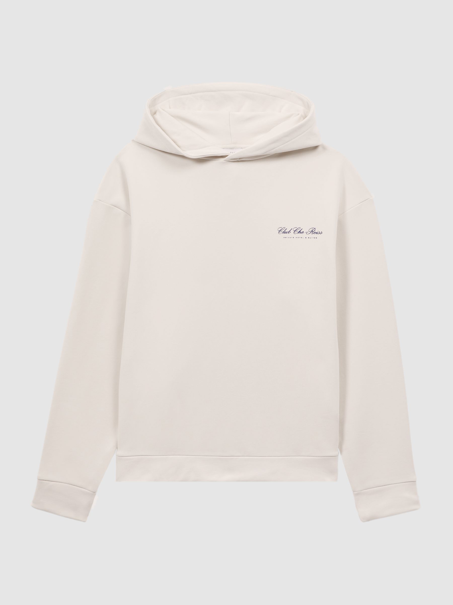 Reiss Reiss Che Motif Cotton Hoodie in Off White REISS