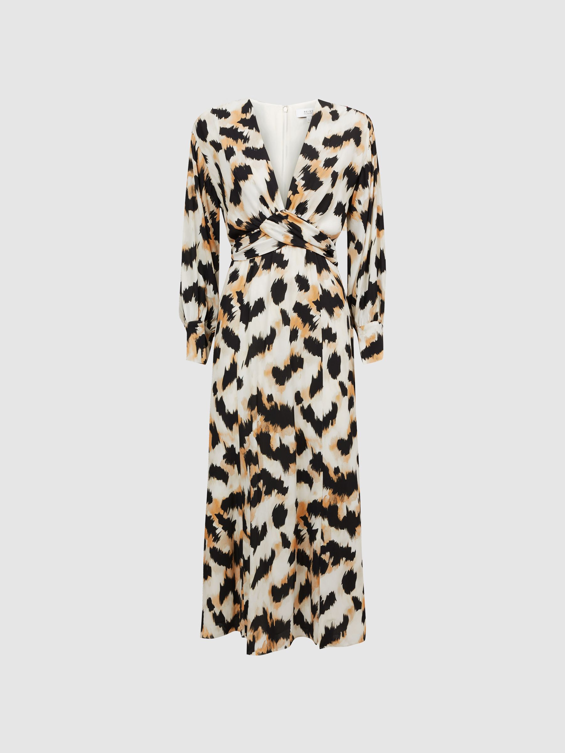 Reiss Animal Print Midi Dress in Black White REISS