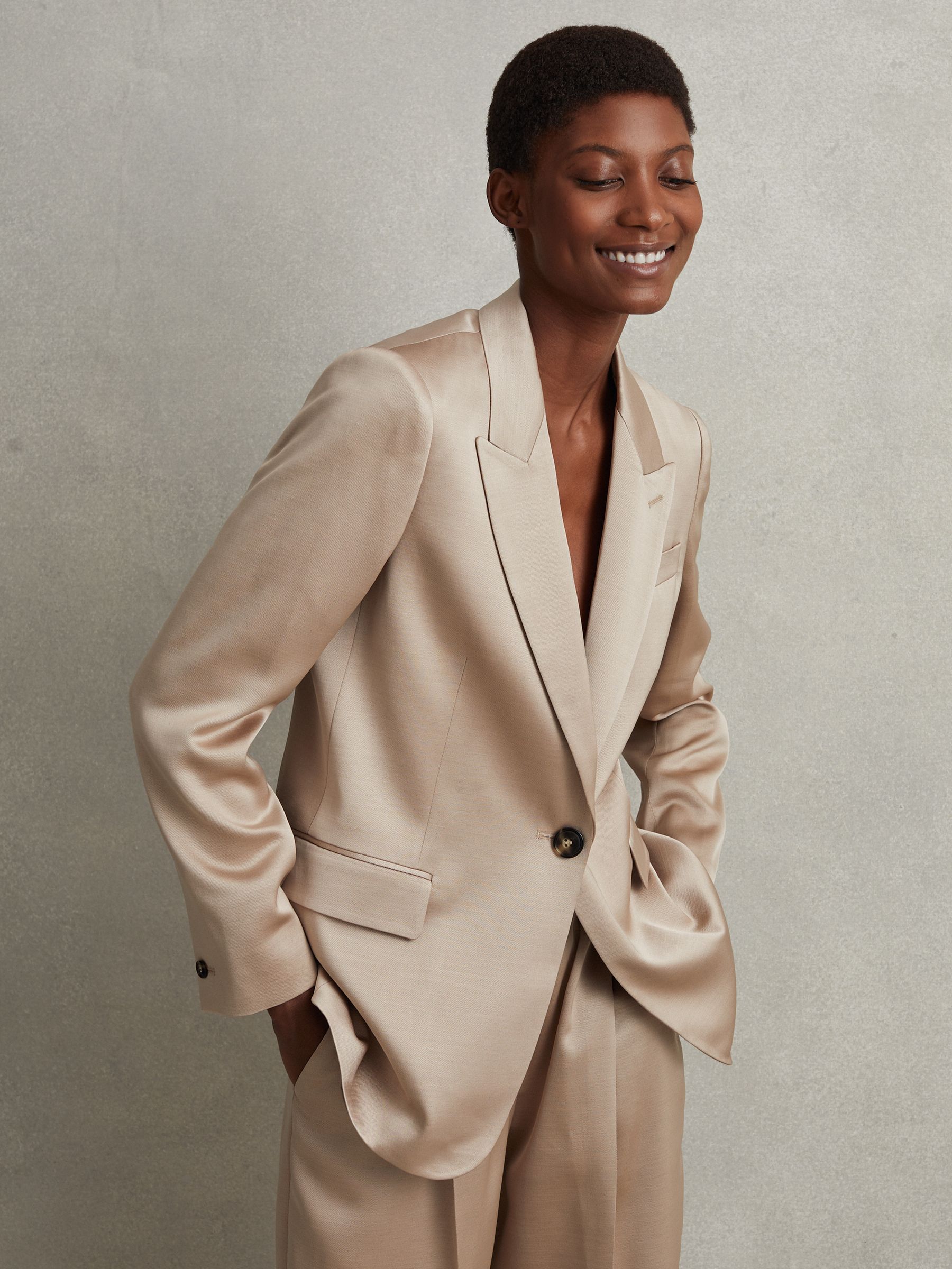 Satin Single Breasted Suit Blazer in Gold