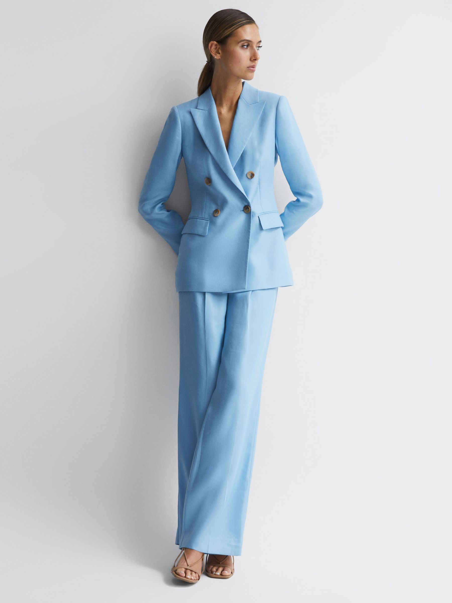 Double Breasted Linen Blazer in Blue