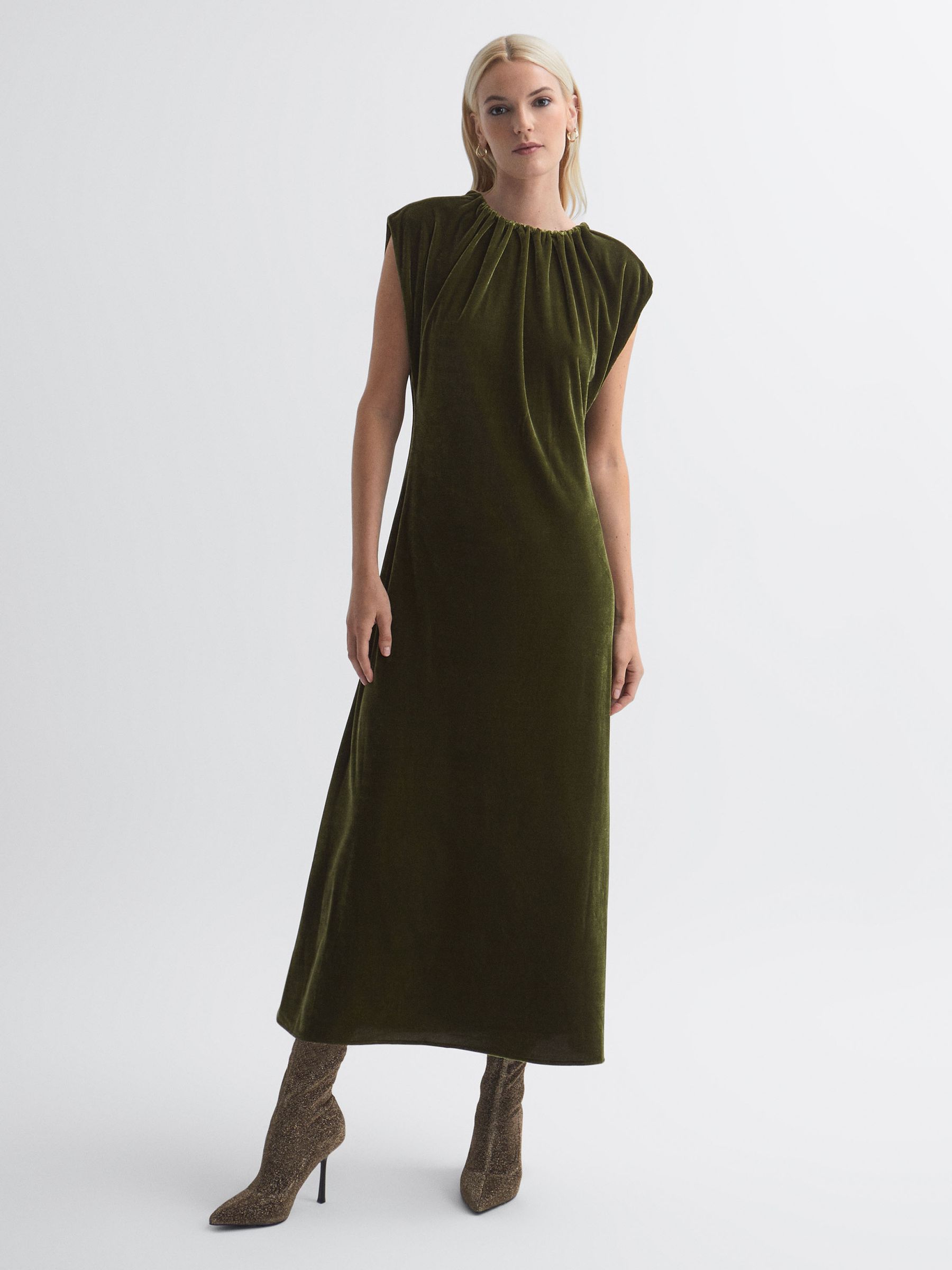 Reiss green velvet dress online
