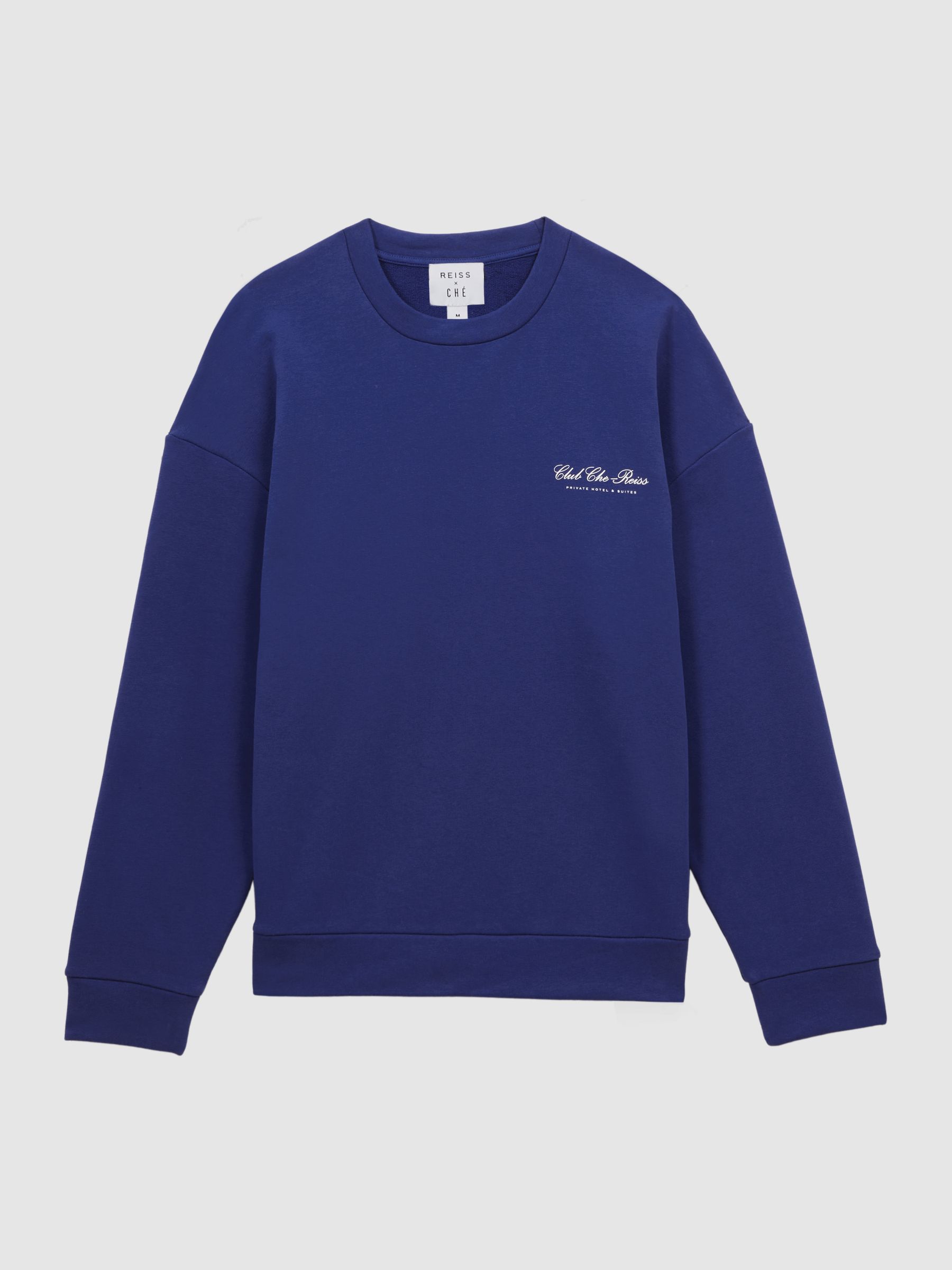 Reiss Reiss Che Motif Cotton Sweatshirt in Bright Blue REISS