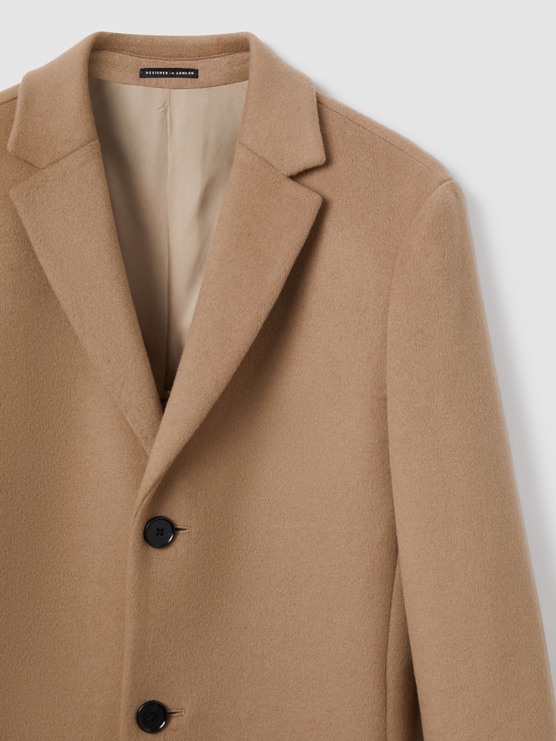 Reiss Wool Blend Single Breasted Epsom Overcoat in Camel REISS