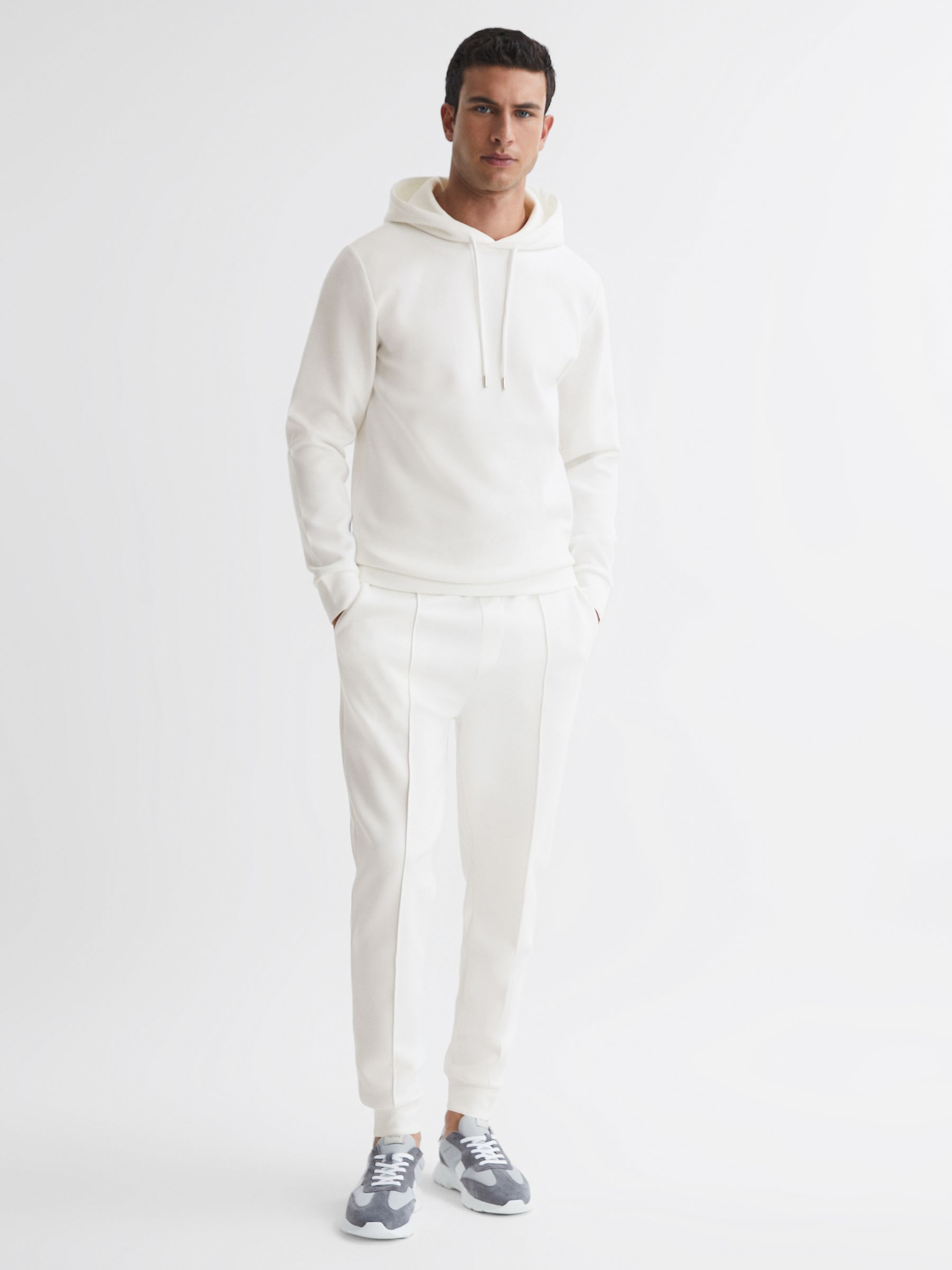 Reiss Plain Interlock Jersey Drawstring Joggers in White REISS