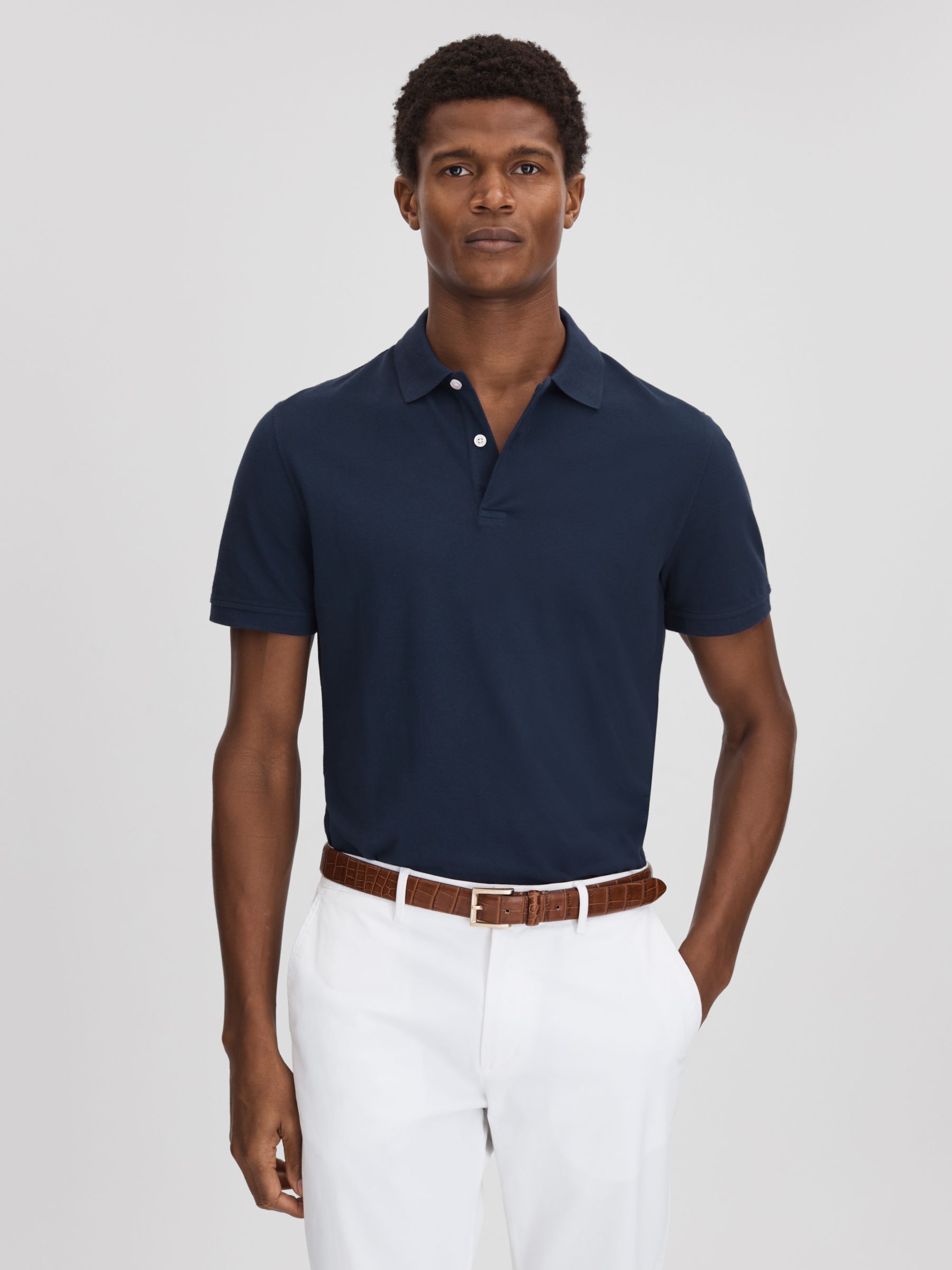 Reiss Garment Dyed Cotton Polo Shirt in Airforce Blue REISS