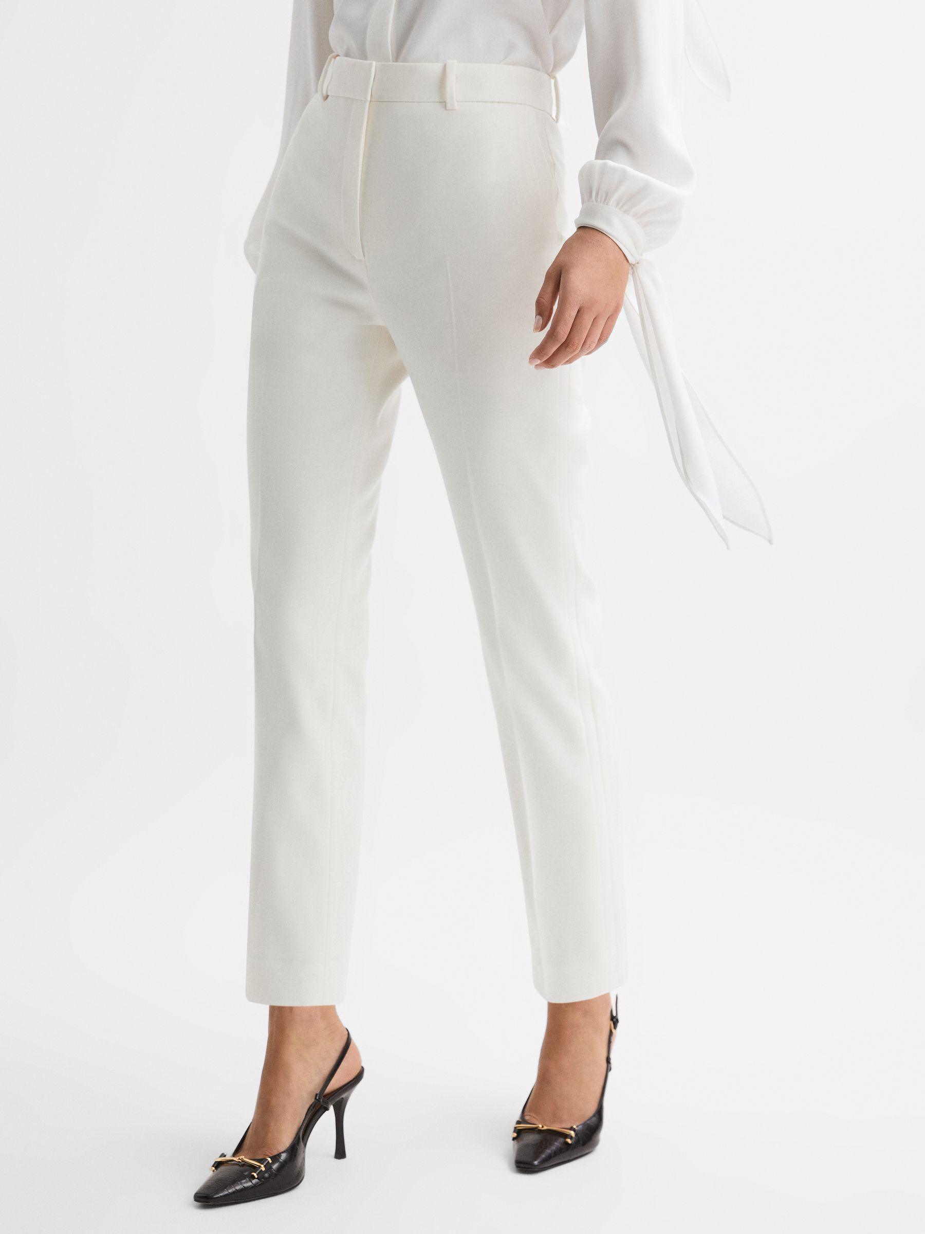 Slim Fit Wool Blend Suit Trousers in Off White
