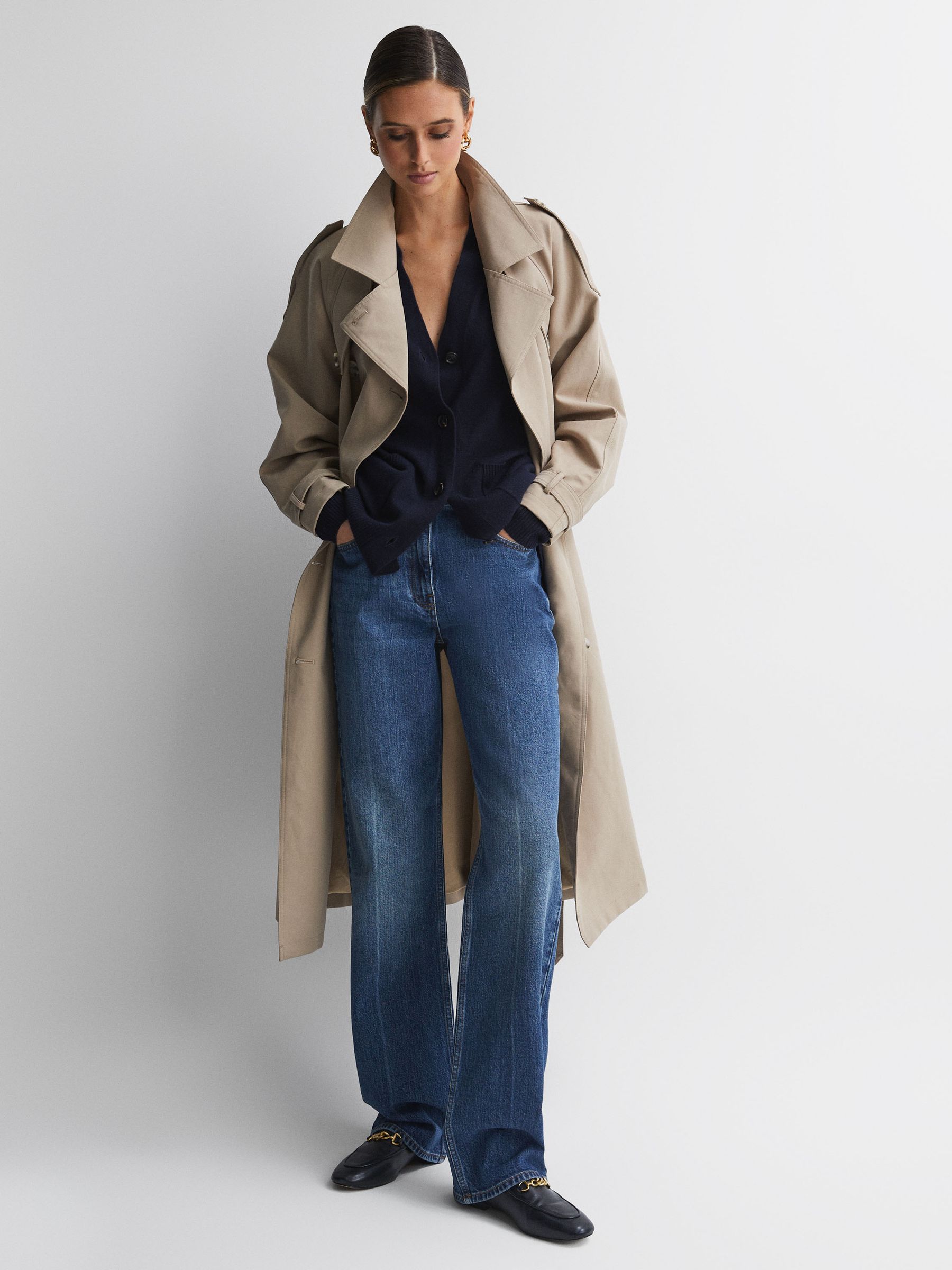 Reiss Wool Blend Button Through Cardigan in Navy REISS