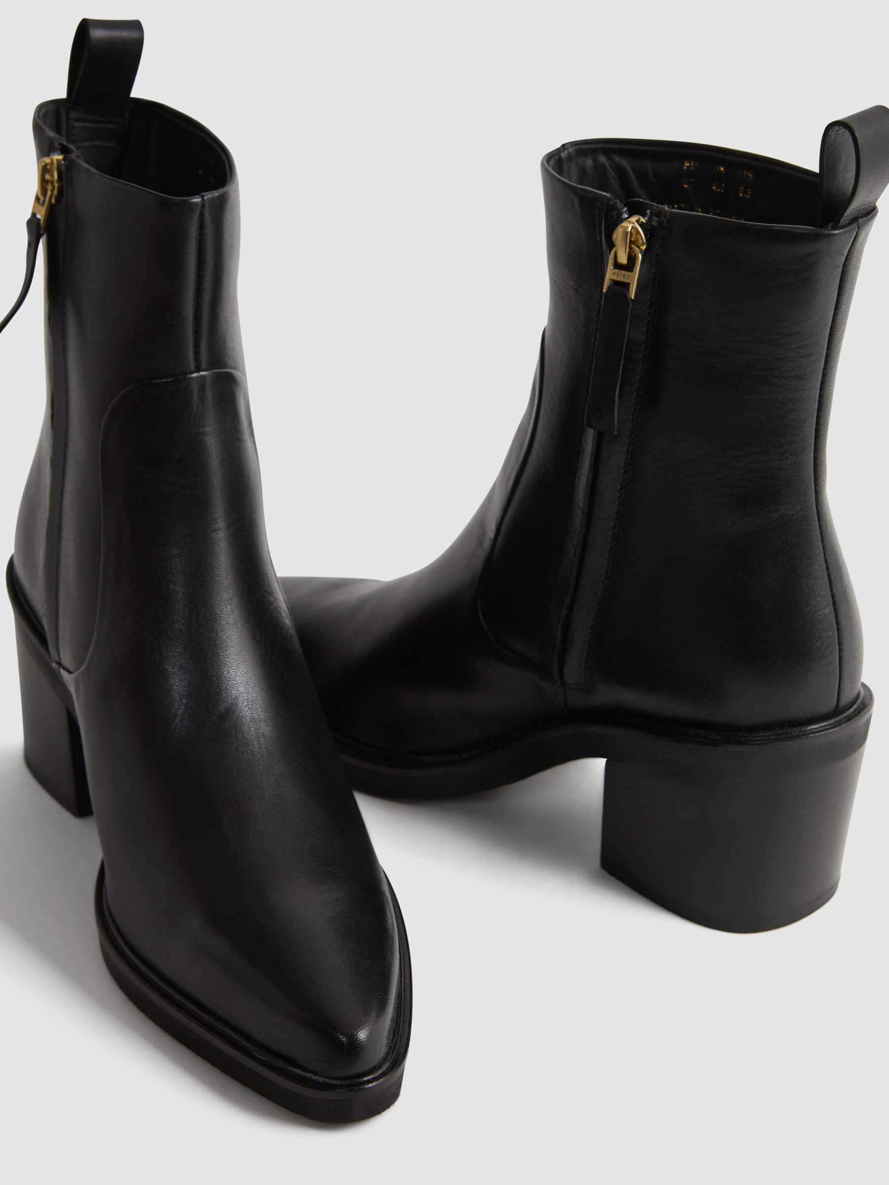 Reiss Leather Heeled Western Boots in Black REISS